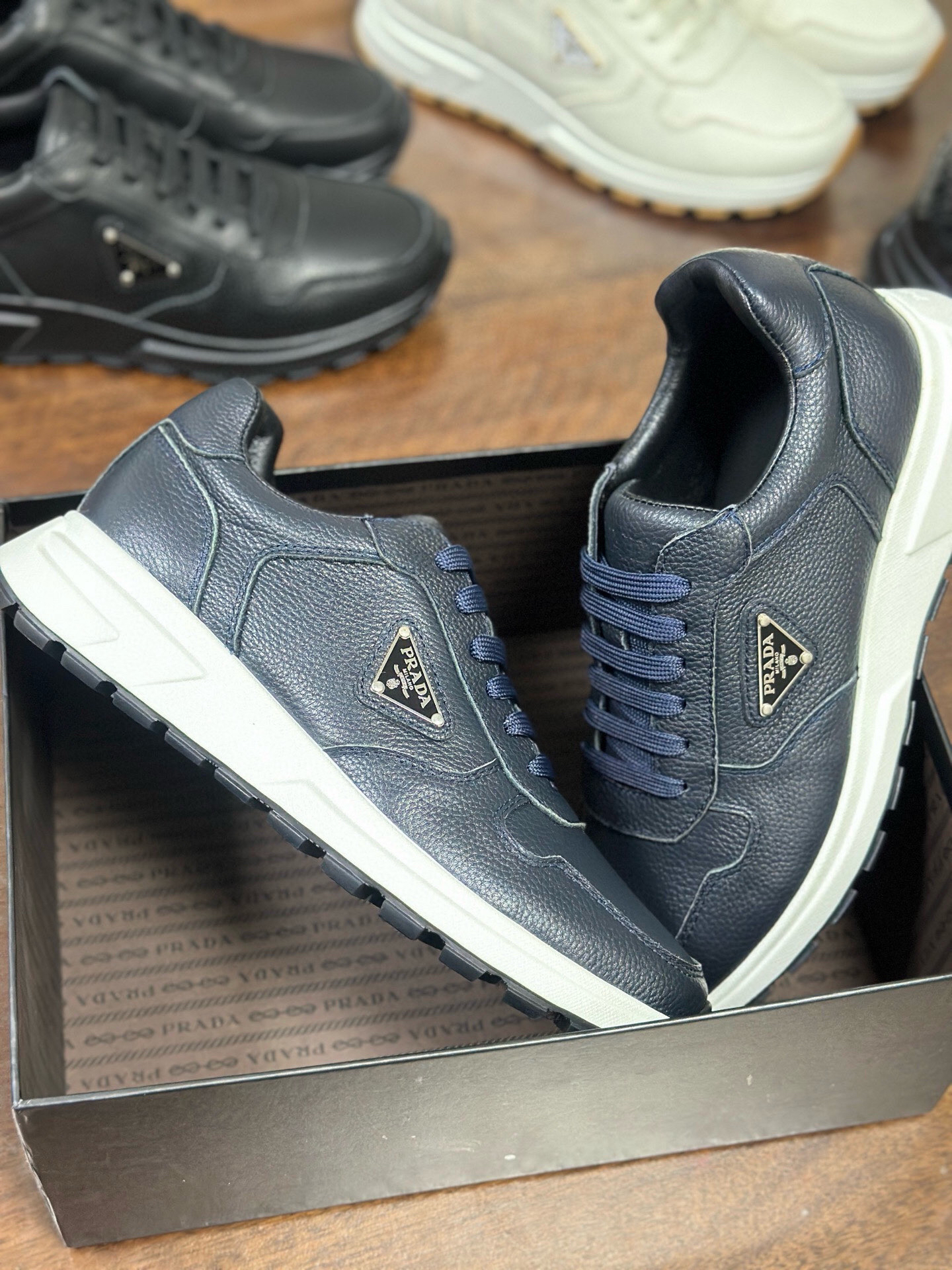 Prada Prax 2.0 Leather Sneakers Navy