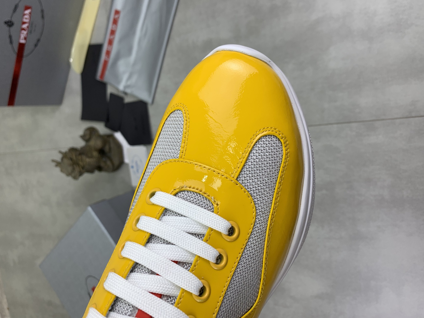 Prada Leather Mesh Sneakers Yellow