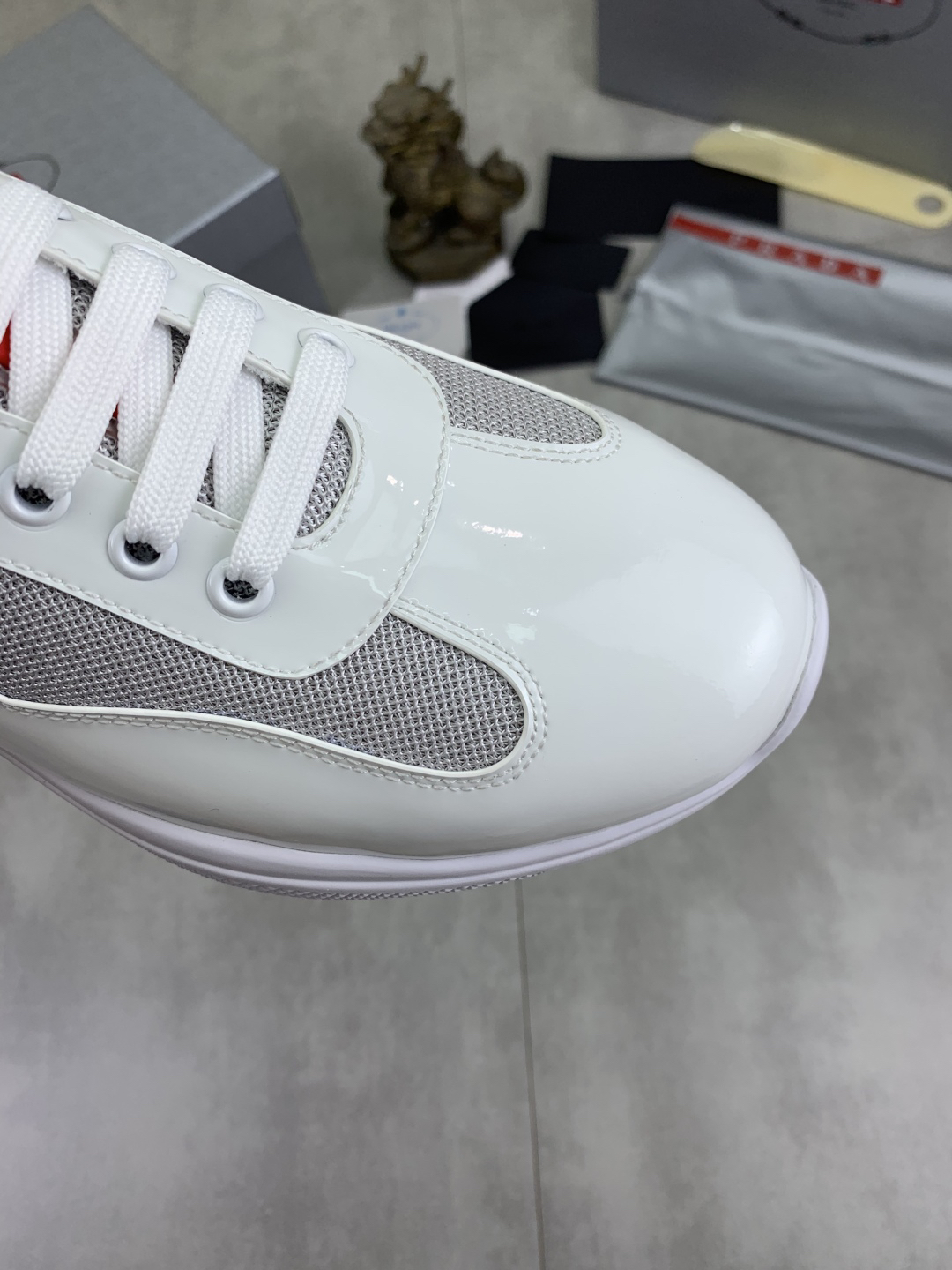 Prada Mesh Leather Sneakers White