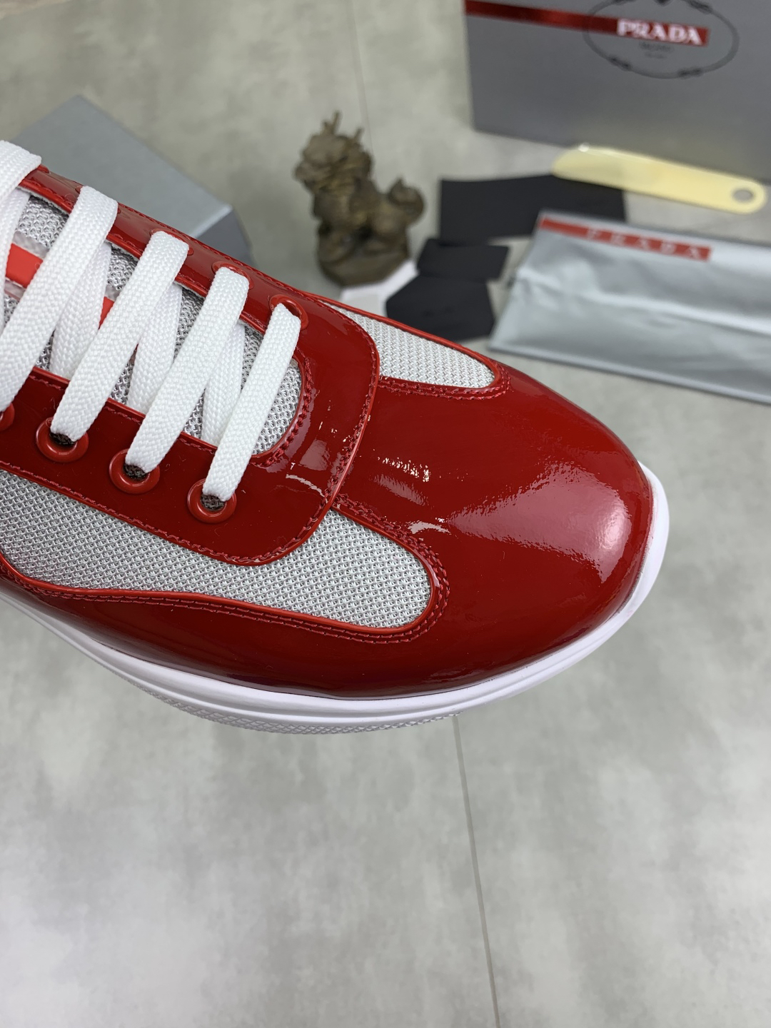 Prada Leather Mesh Sneakers Red/White