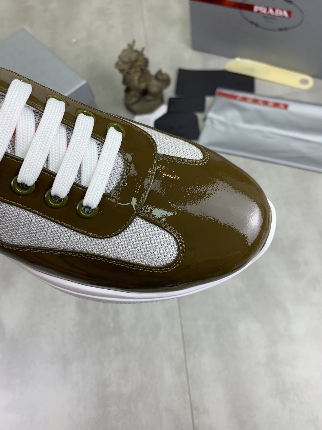 Prada Leather Mesh Sneakers Olive
