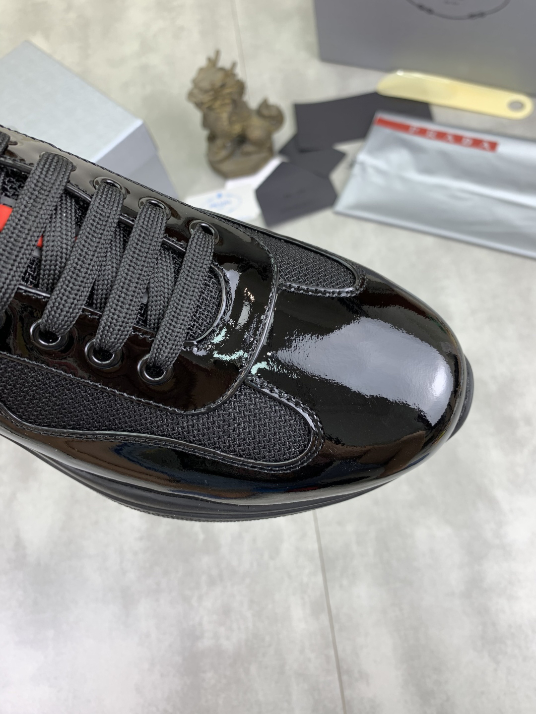 Prada Leather Mesh Sneakers Black/Red