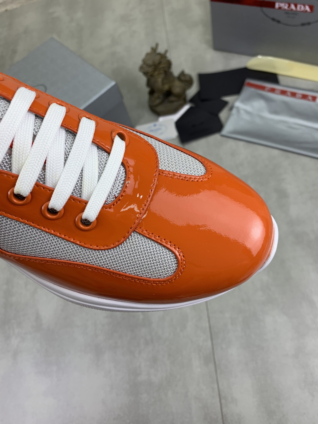 Prada Leather Mesh Sneakers Orange