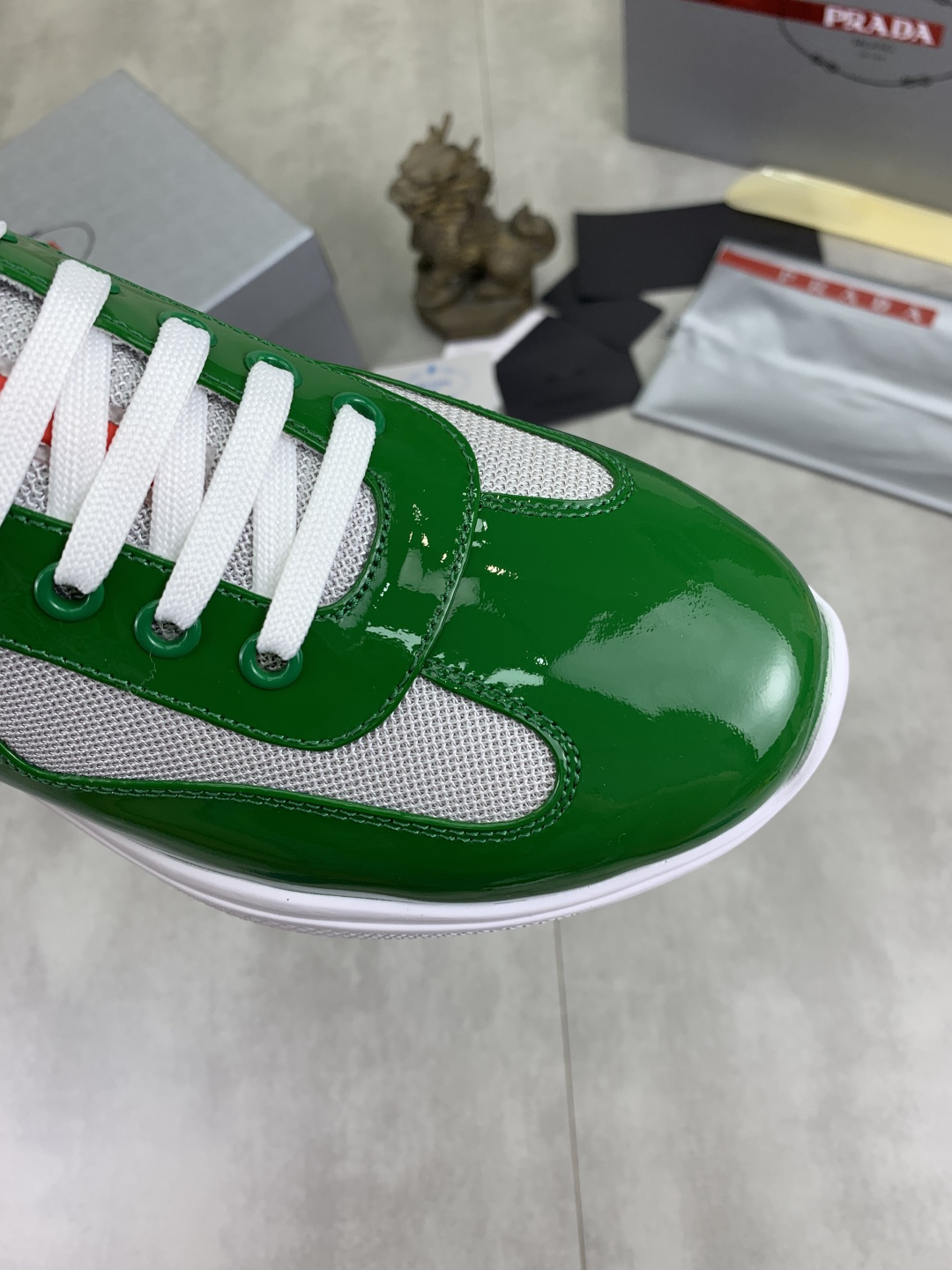 Prada Leather Mesh Low-Top Sneakers Green