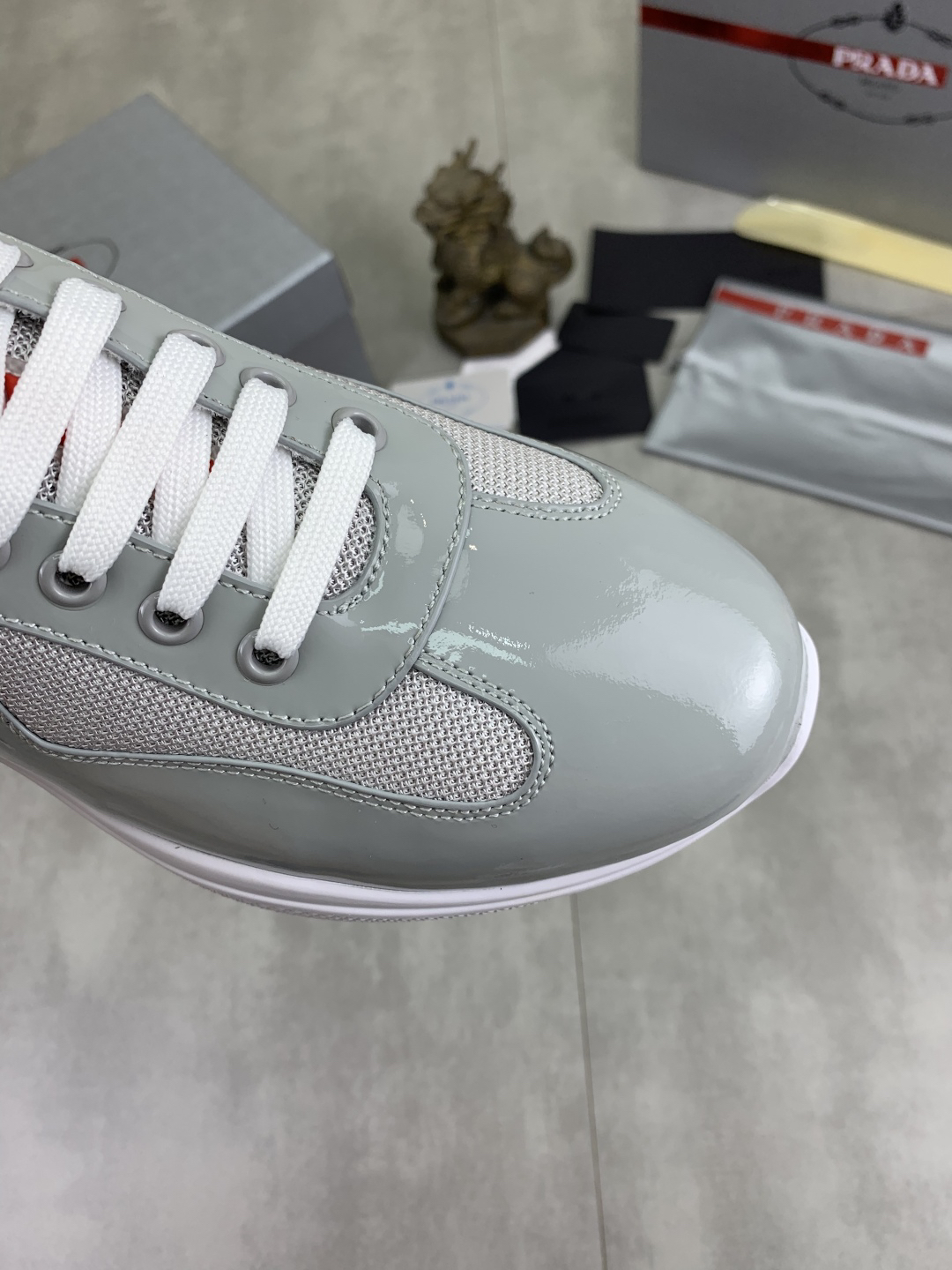 Prada Mesh Leather Sneakers Gray