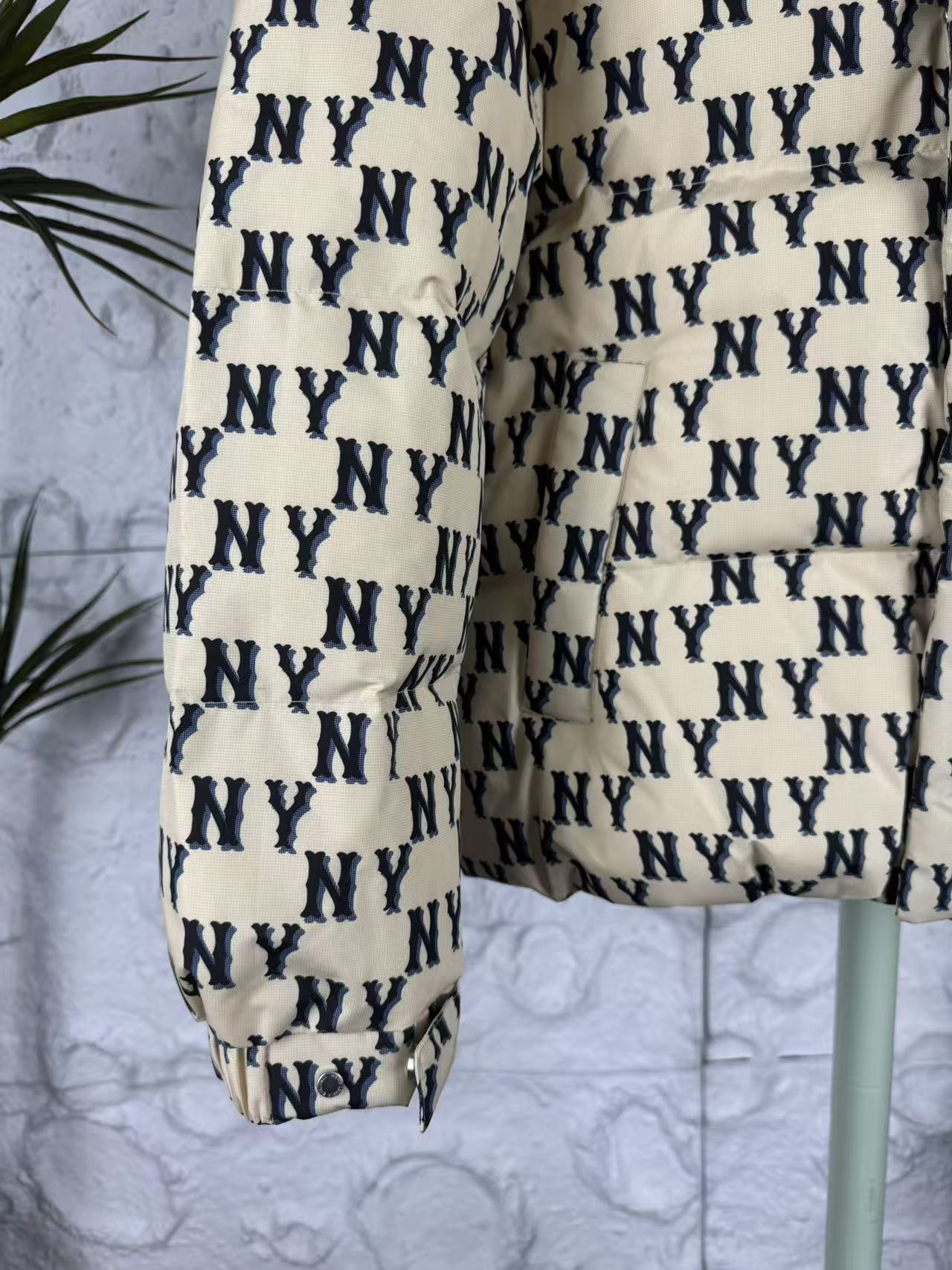 MLB Monogram Hooded Down Jacket Beige