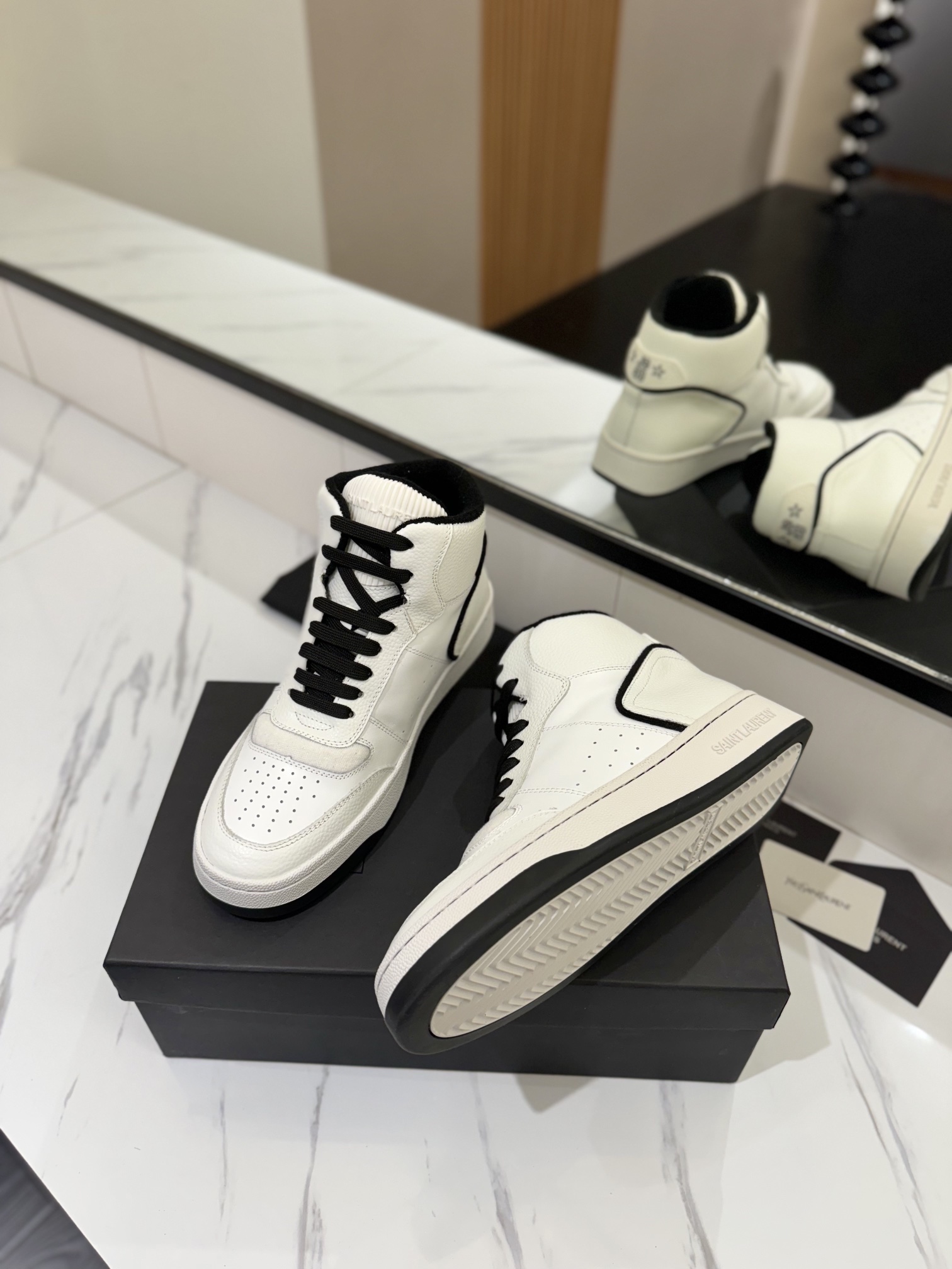 YSL SL61 Leather High-Top Sneakers White/Black