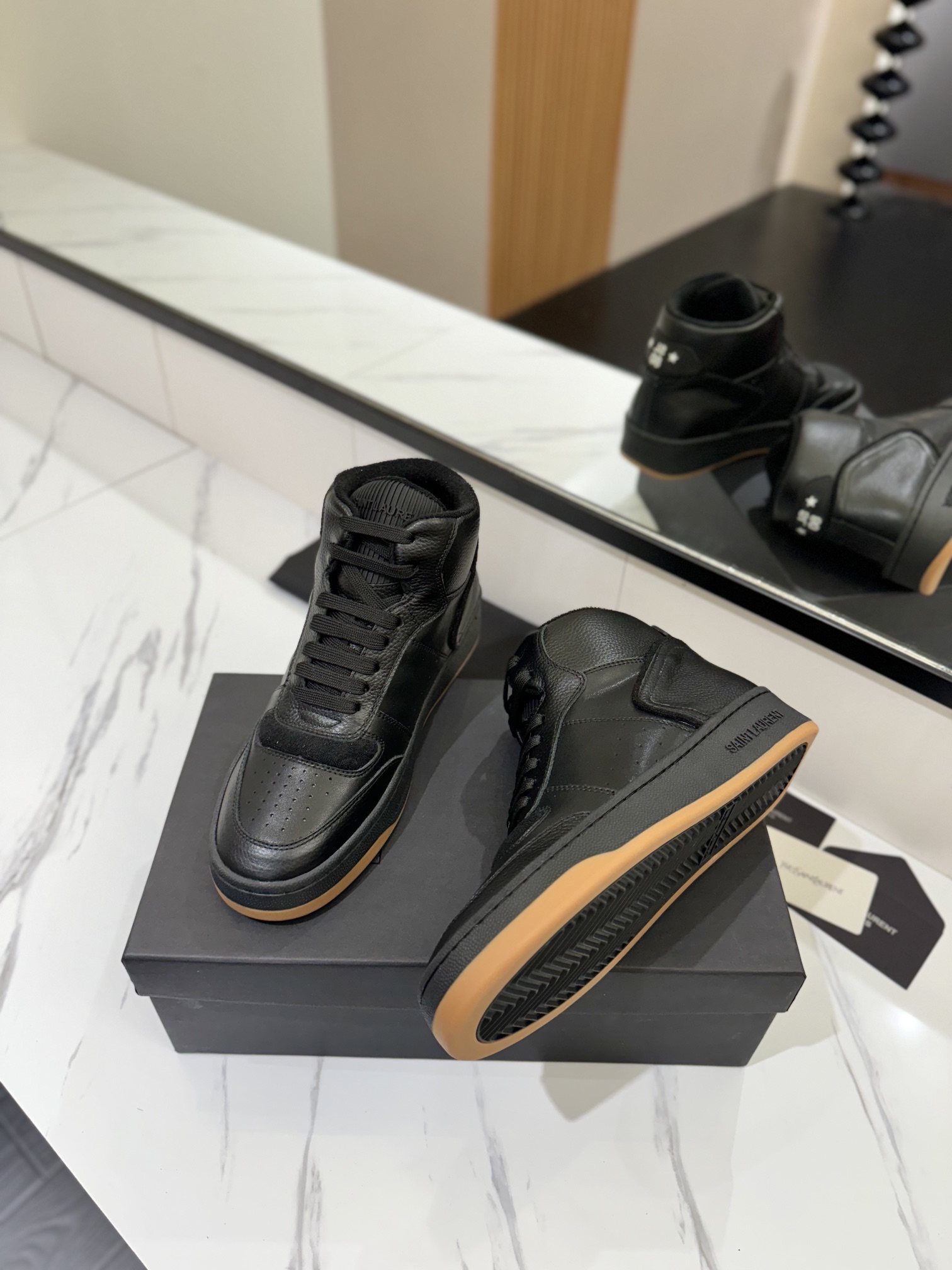 YSL SL61 Leather High-Top Sneakers Black