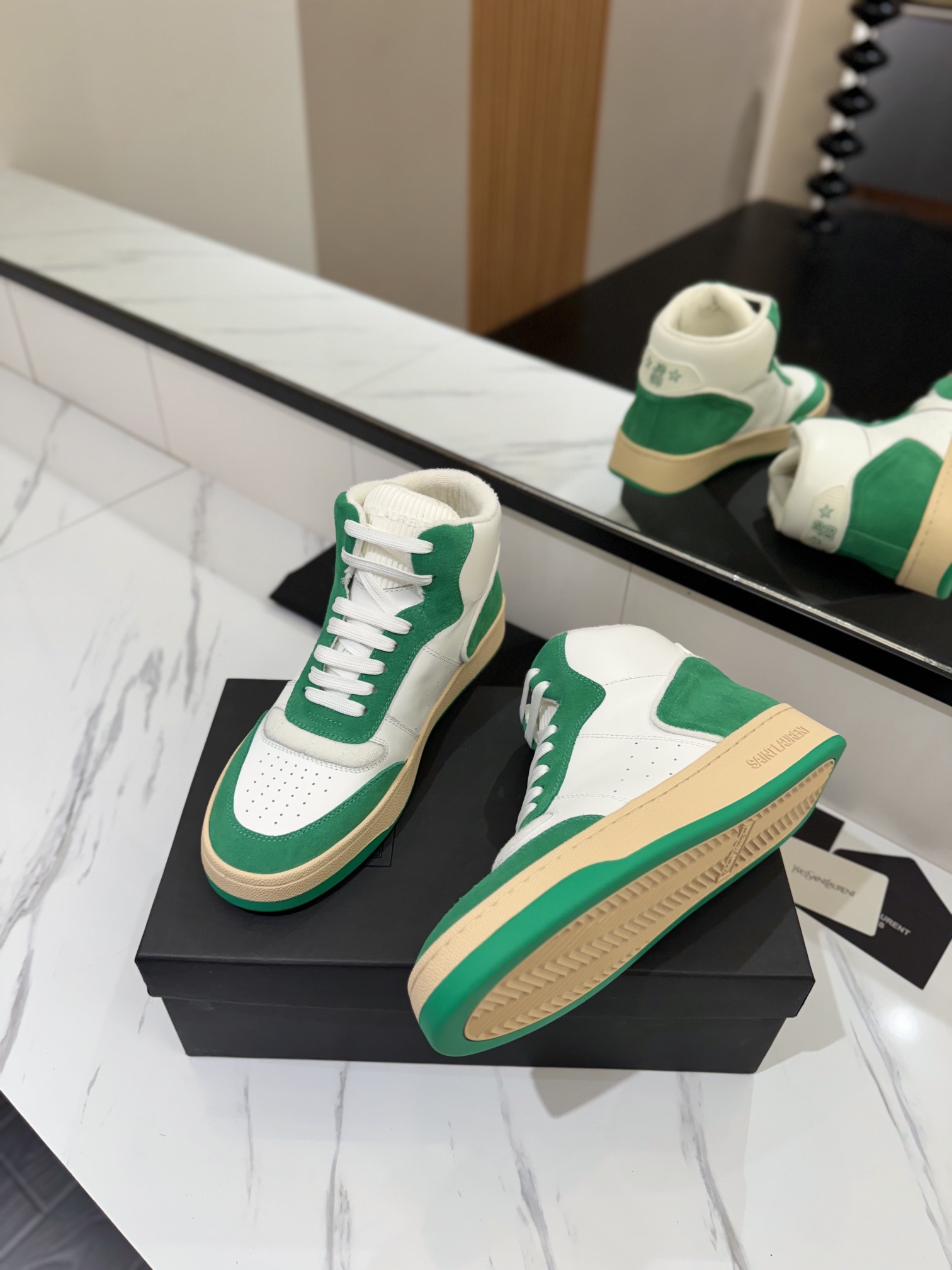 YSL SL80 High-Top Leather Sneakers Green