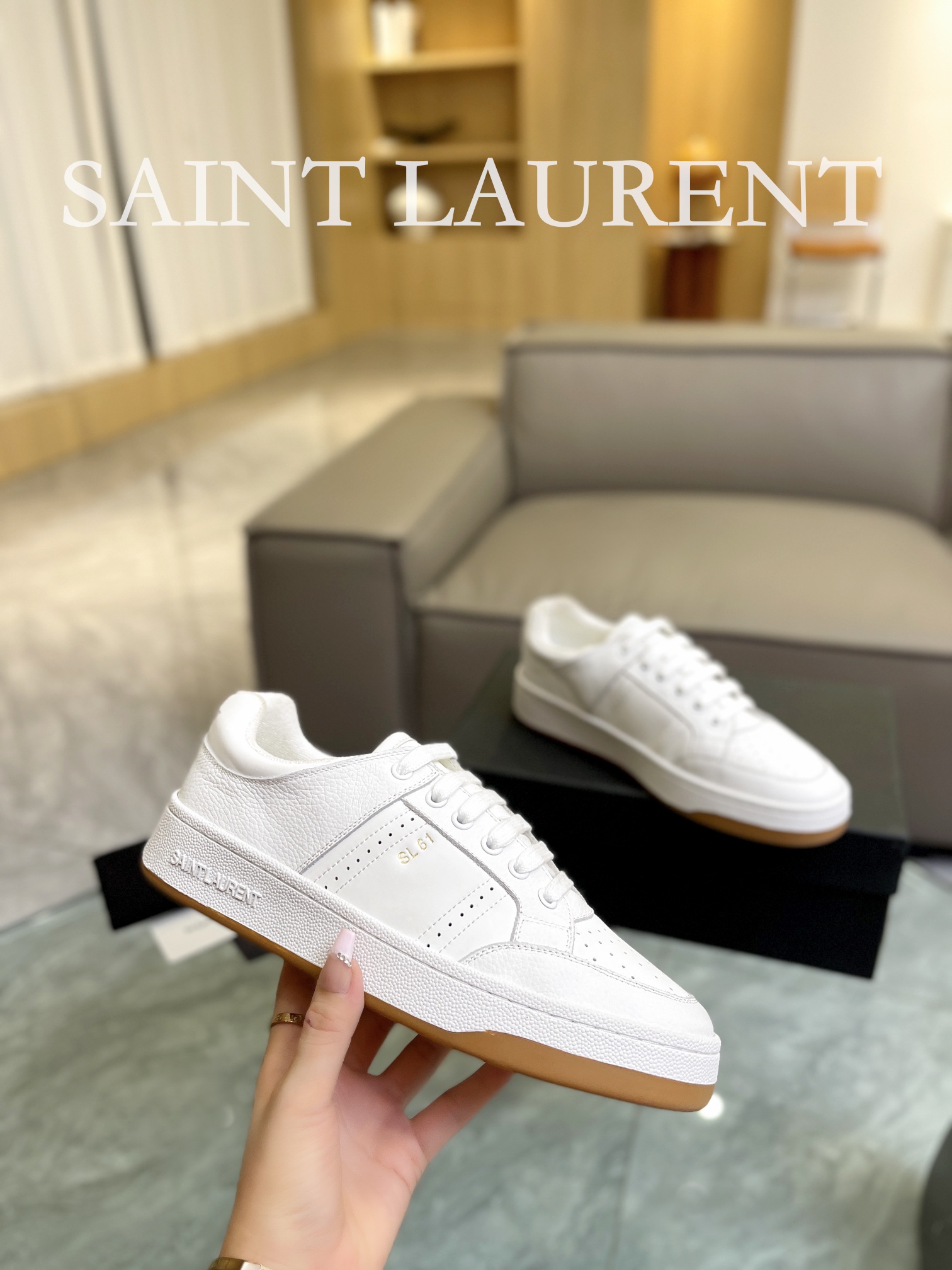 YSL SL61 Leather Sneakers White