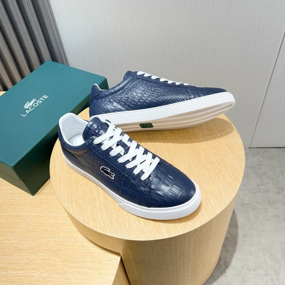 Lacoste Croc-Embossed Leather Sneakers Navy