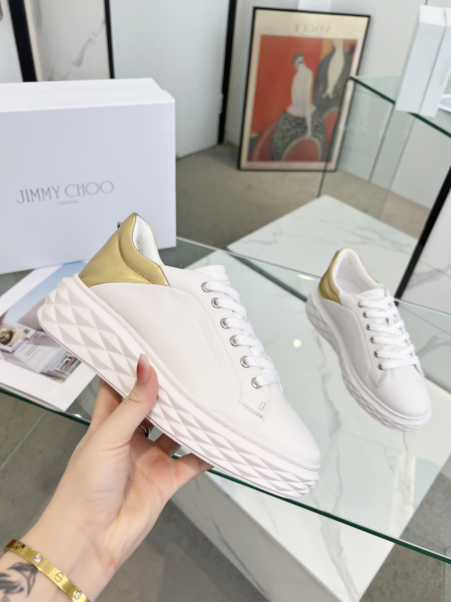 Jimmy Choo Diamond Sneakers White Gold