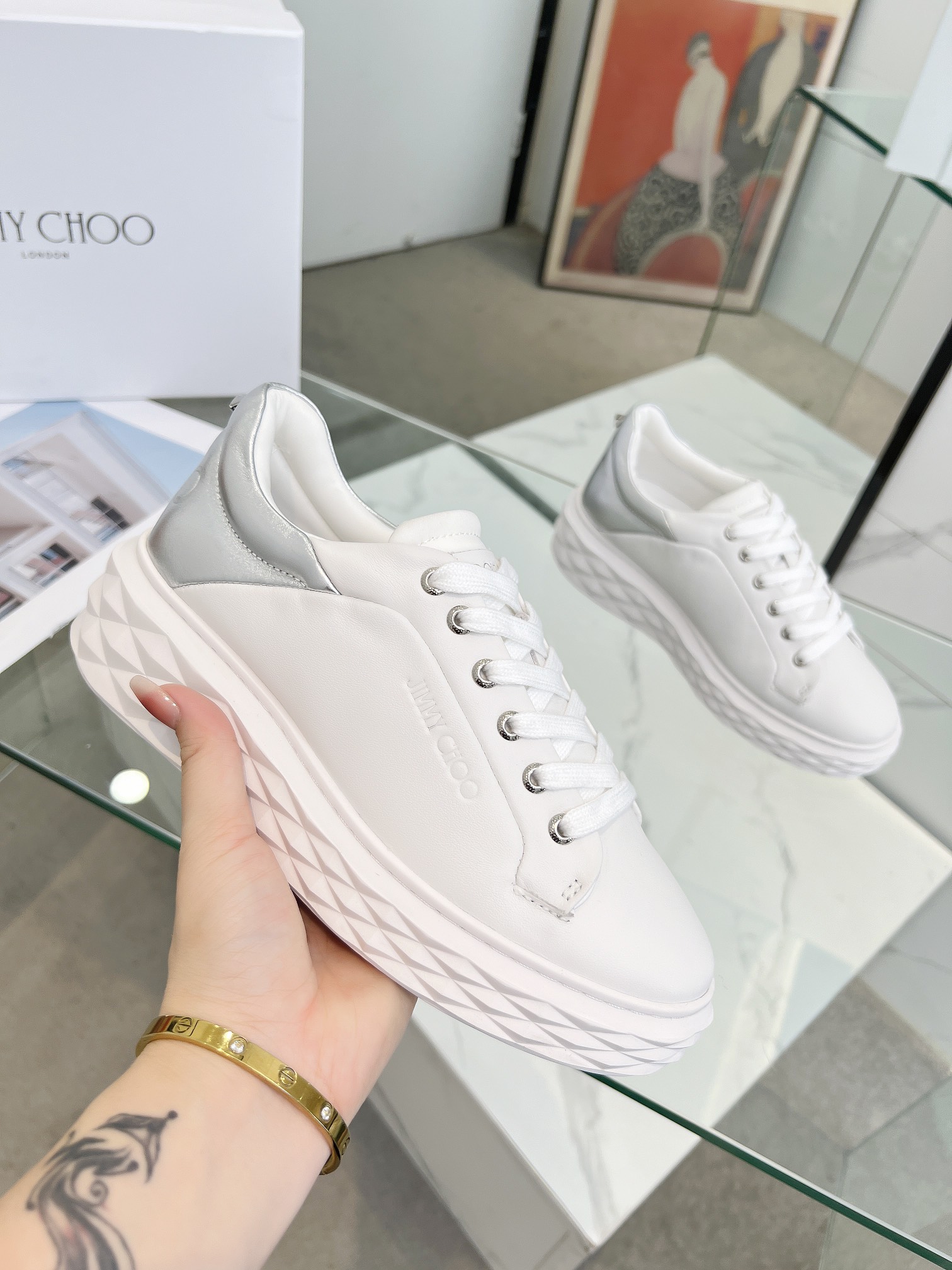 Jimmy Choo Diamond Sneakers White/Silver