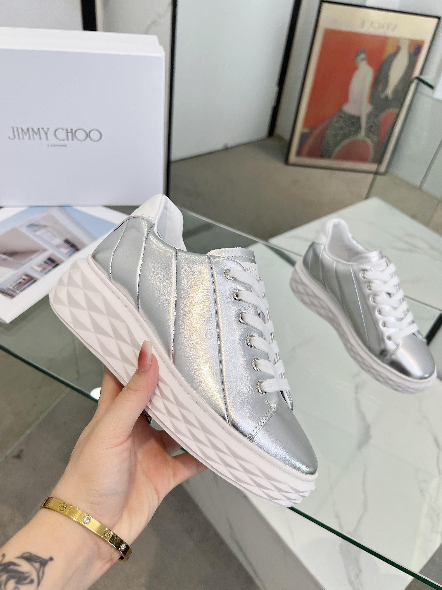 Jimmy Choo Diamond Sneakers Silver
