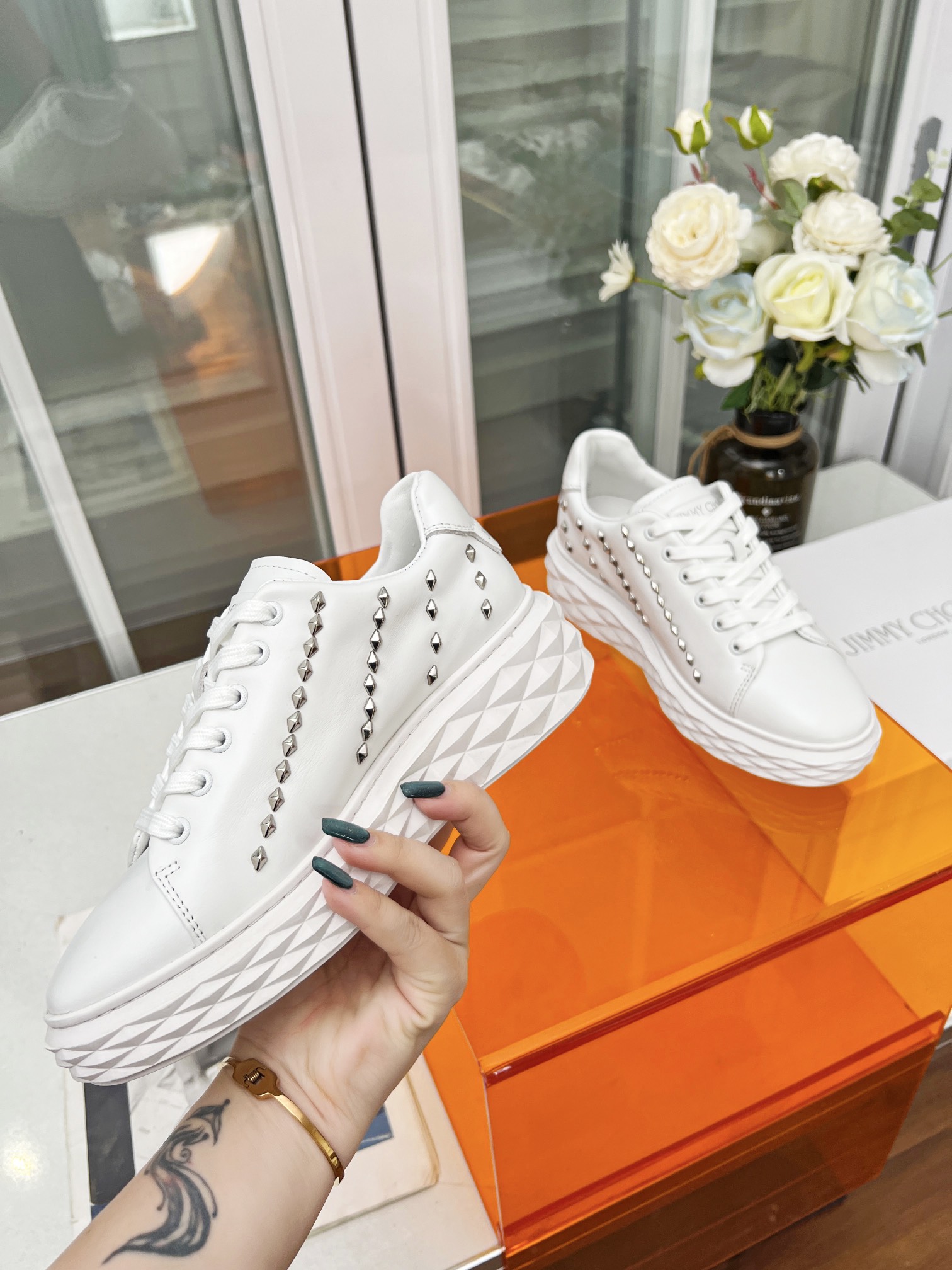 Jimmy Choo Diamond Stud Sneakers White