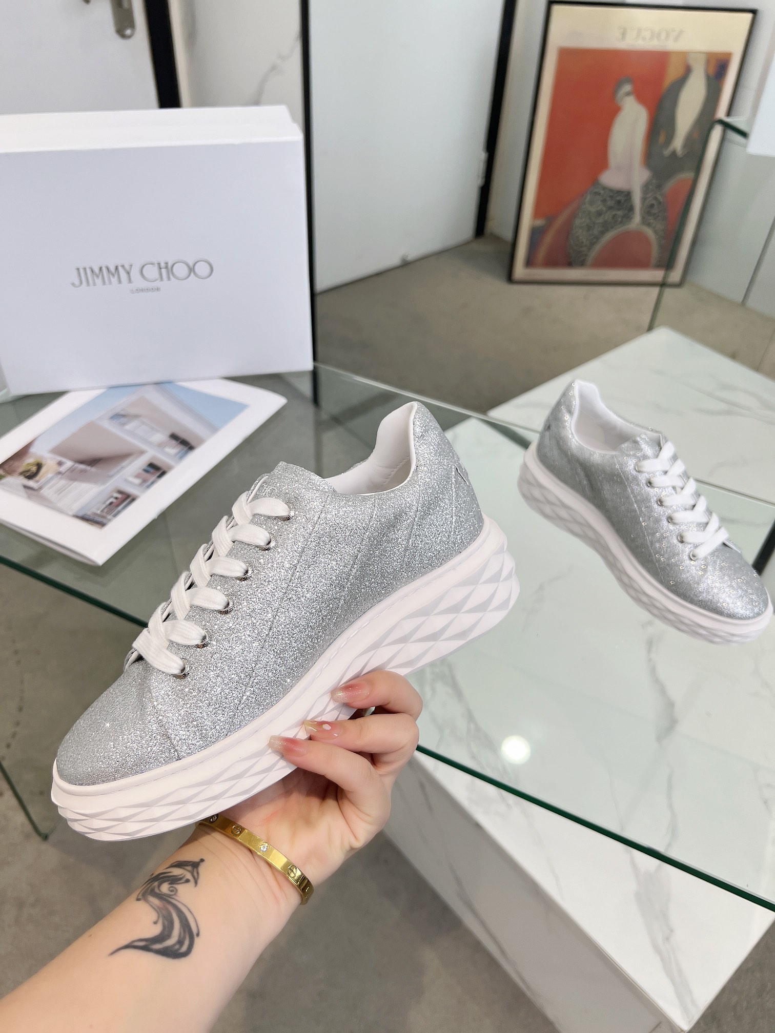 Jimmy Choo Diamond Sneakers Silver