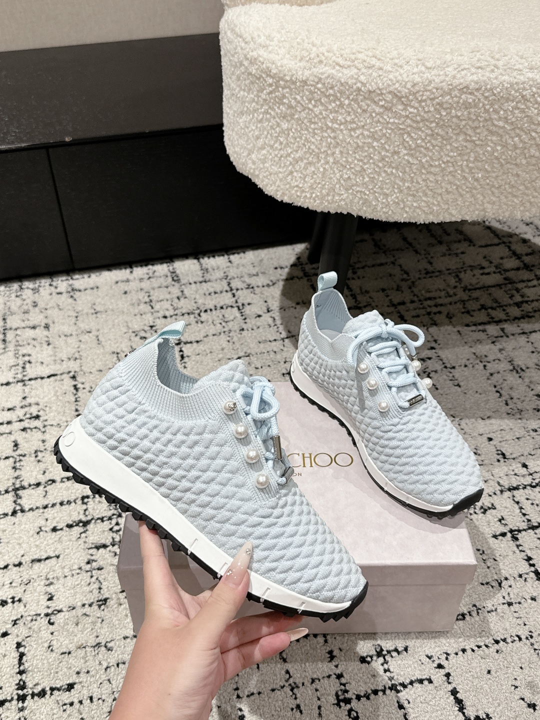 Jimmy Choo Knit Sock Sneakers Light Blue