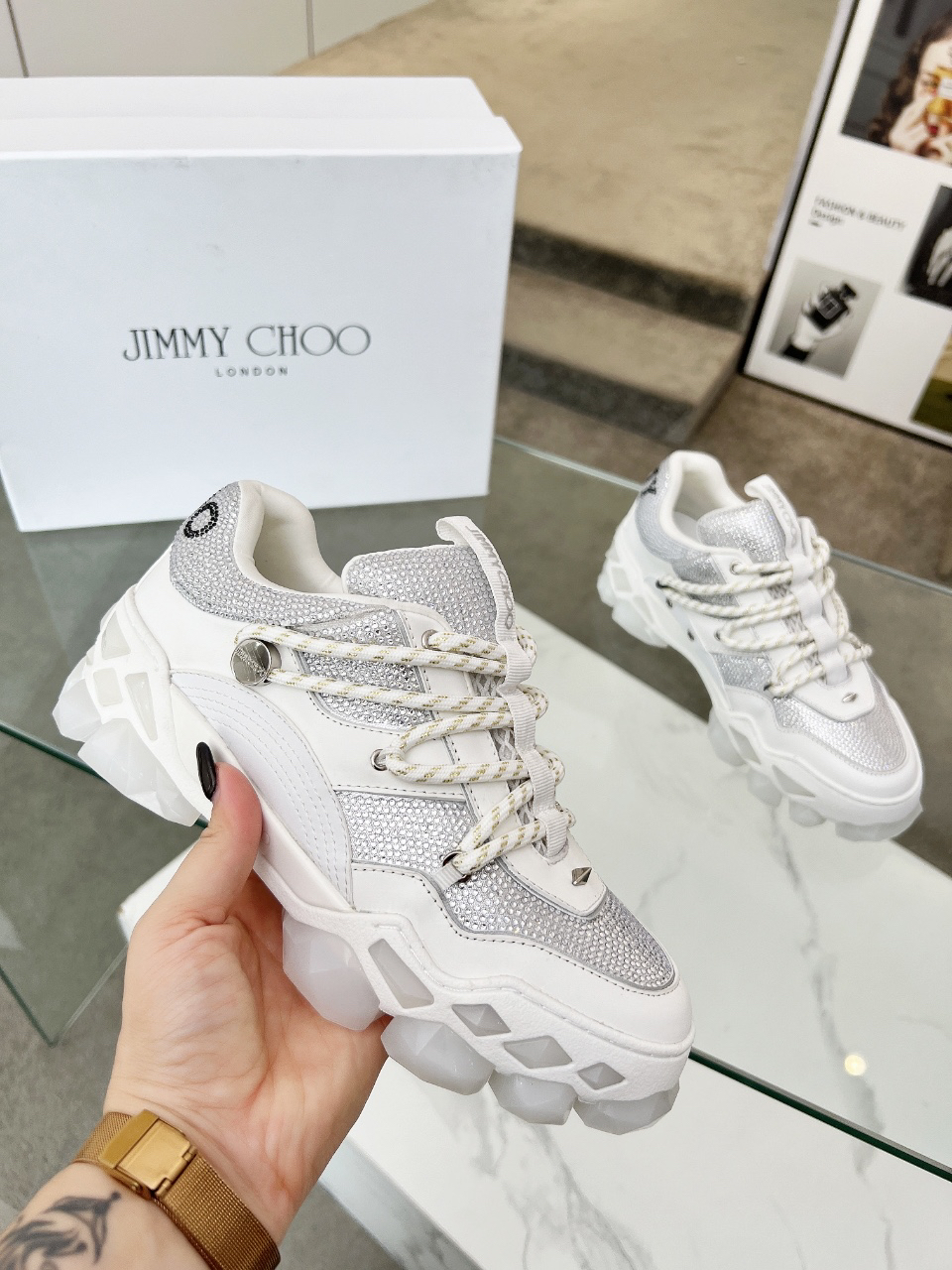 Jimmy Choo Diamond X II M Dad Sneakers Silver/White