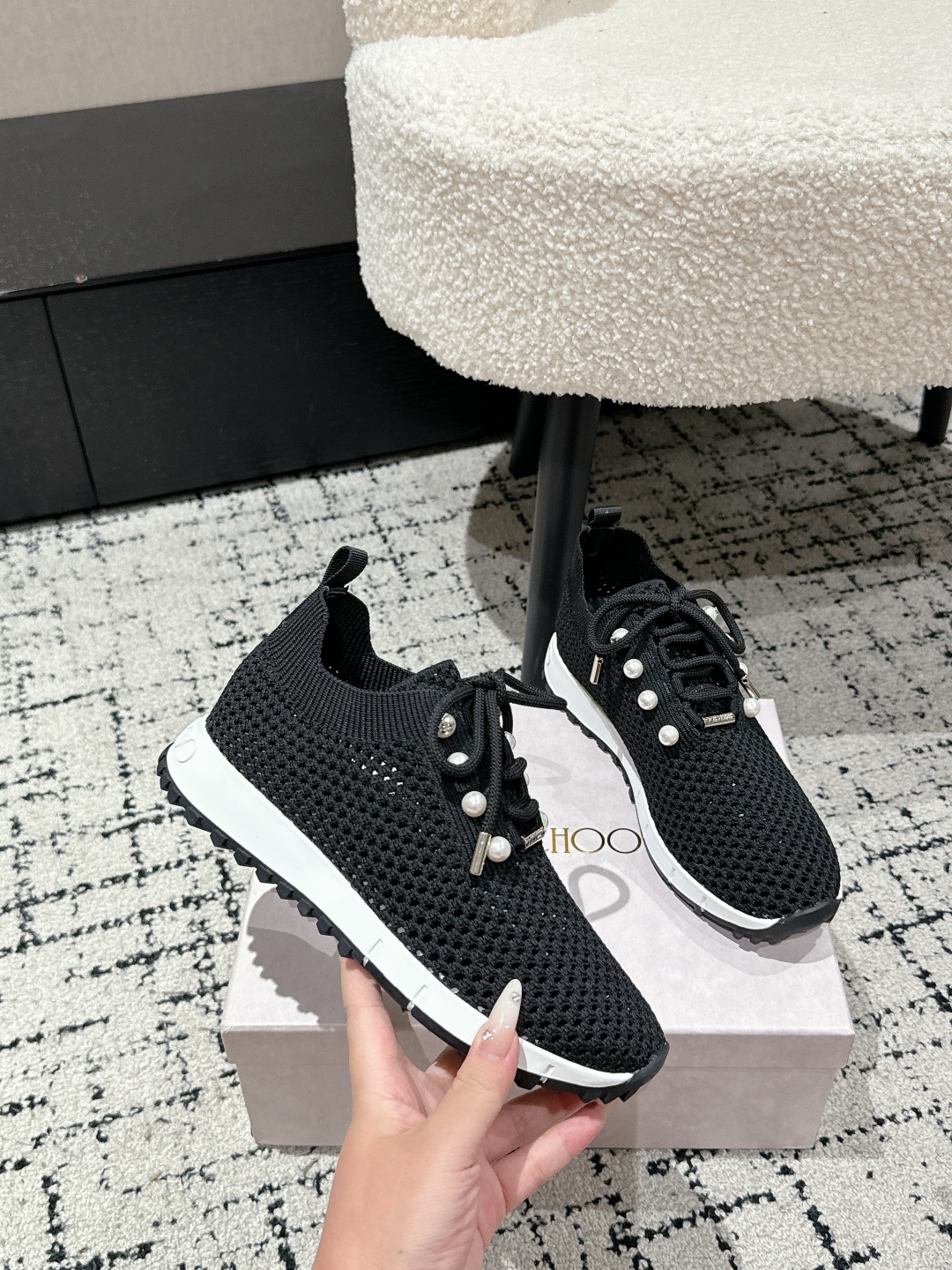 Jimmy Choo Pearl Knit Sock Sneakers Black