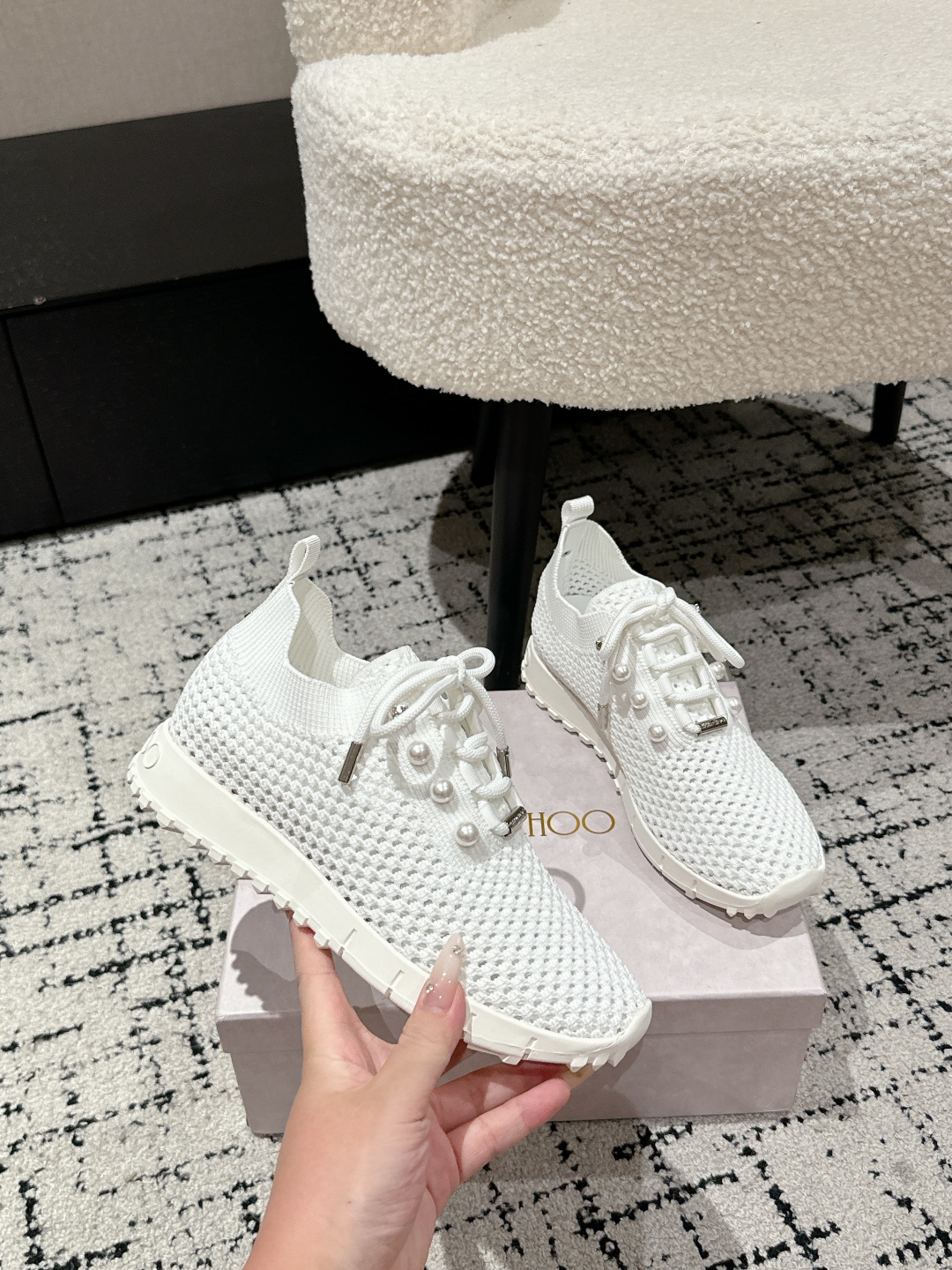 Jimmy Choo Pearl Knit Sock Sneakers White