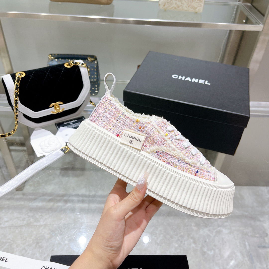Chanel Tweed Platform Sneakers Multicolor