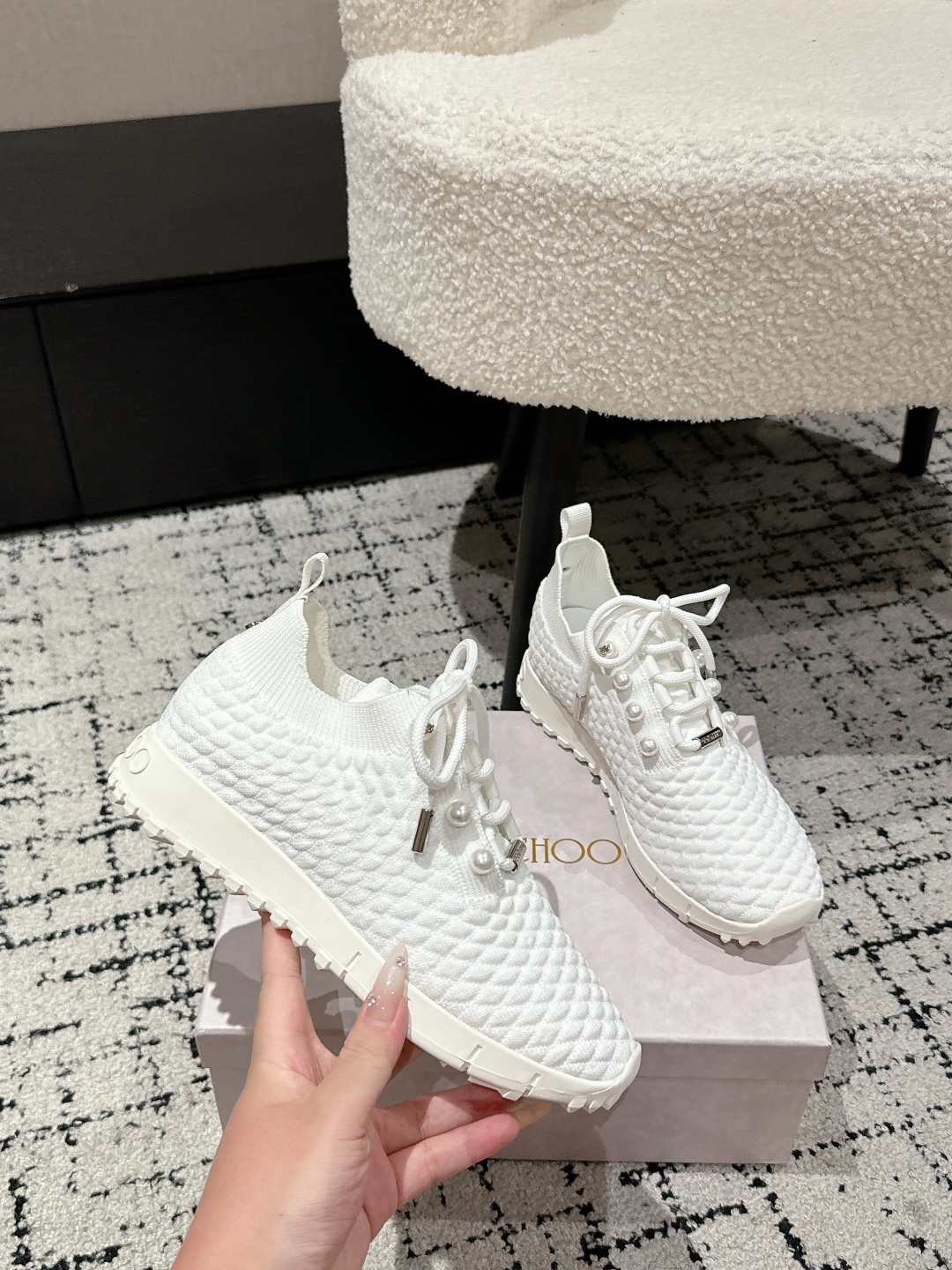 Jimmy Choo Knit Sock Sneakers White