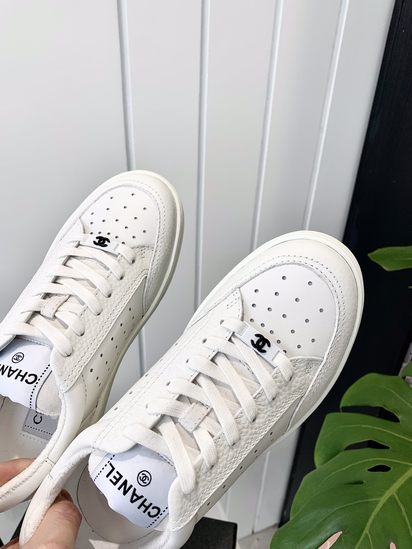 Chanel Embossed Logo Low-Top Sneakers White