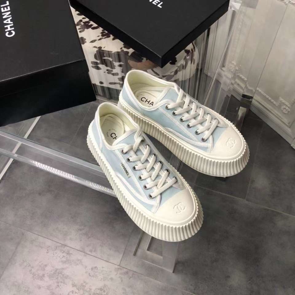 Chanel Vintage Canvas Platform Sneakers Multicolor