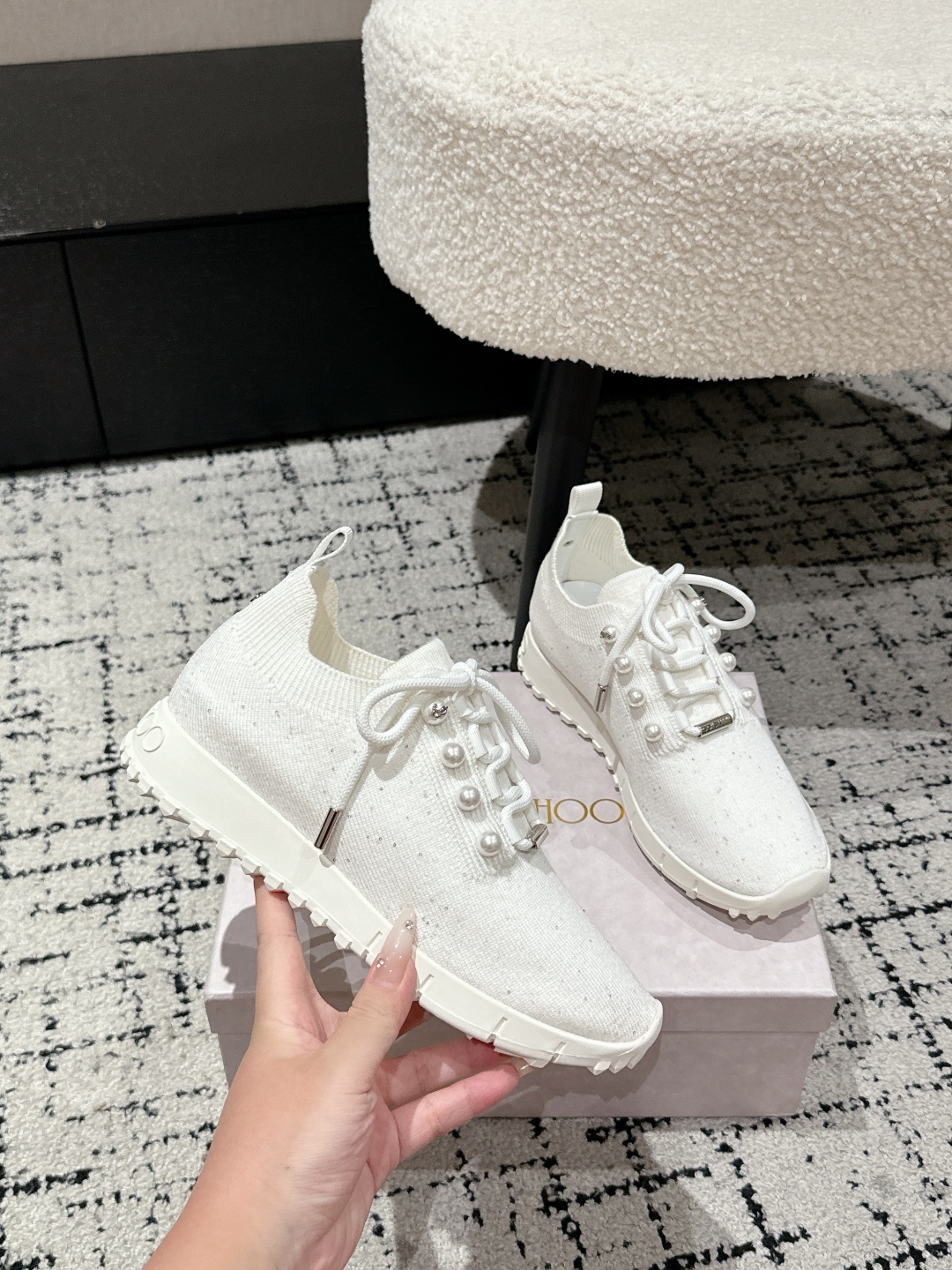 Jimmy Choo Pearl Knit Sock Sneakers White