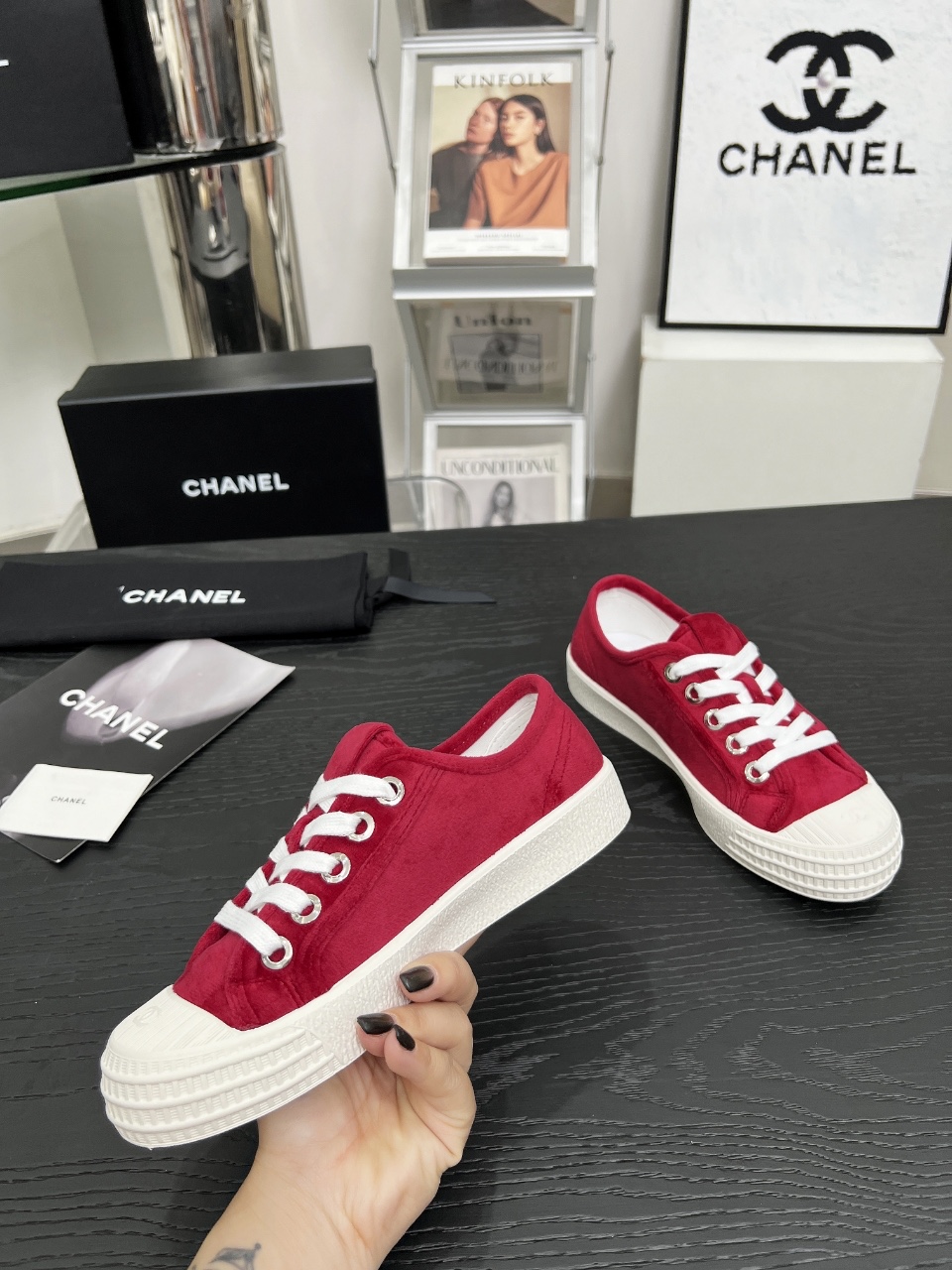 Chanel Vintage Coco Suede Sneakers Red