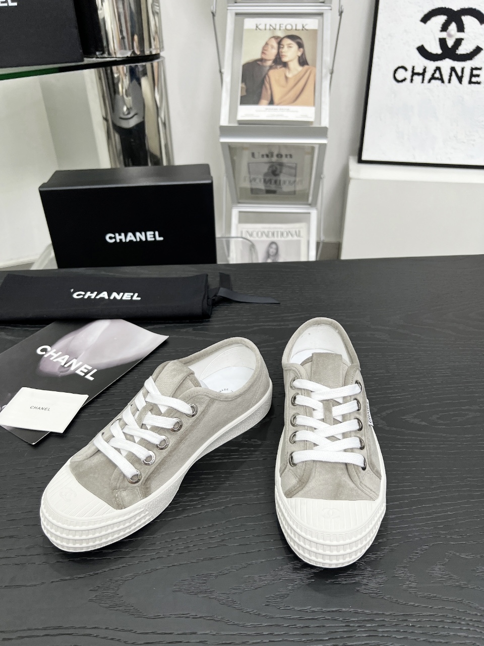 Chanel Vintage Coco Low-Top Sneakers Gray