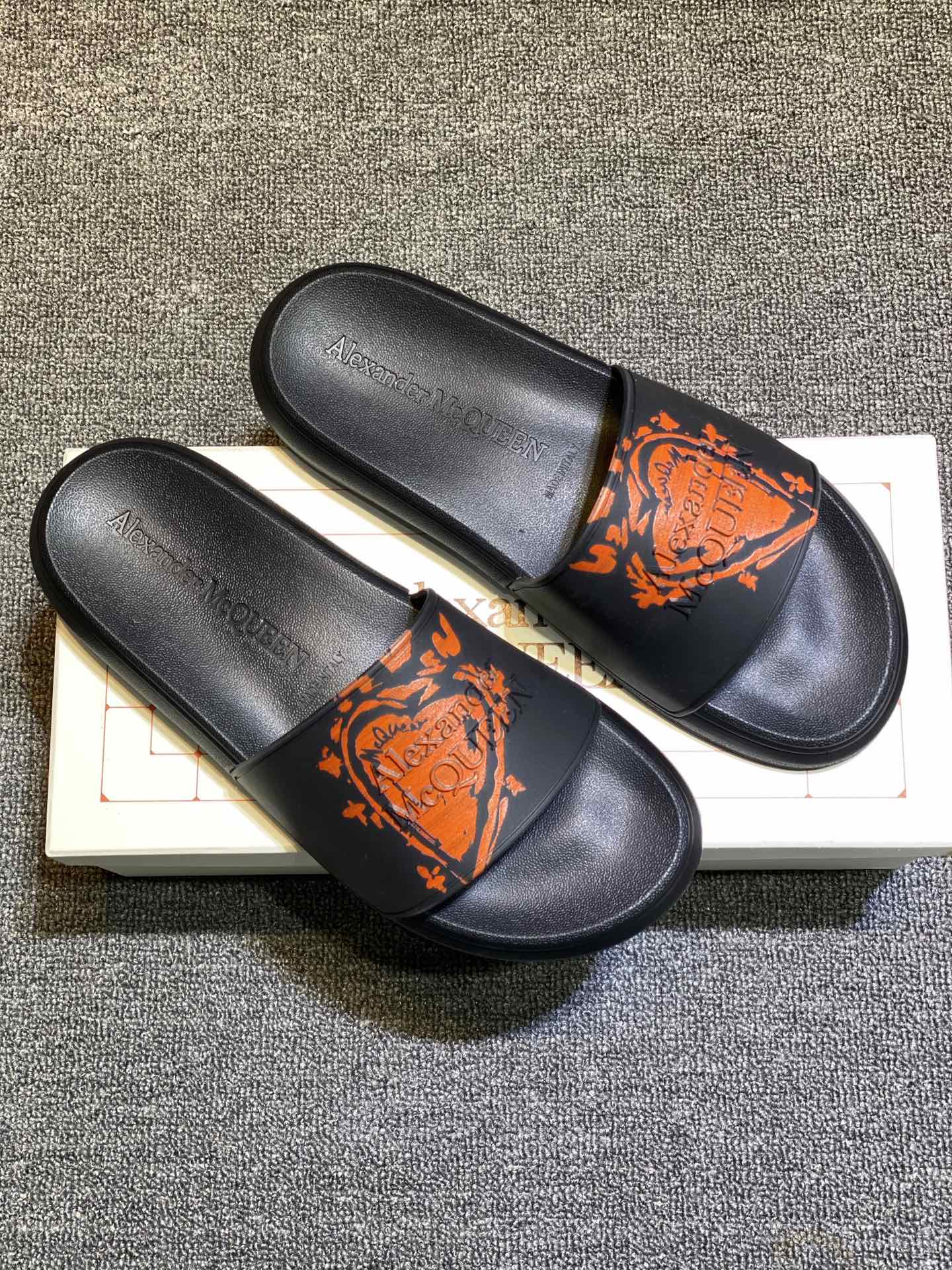 Alexander McQueen Graffiti Slide Sandals Black/Orange