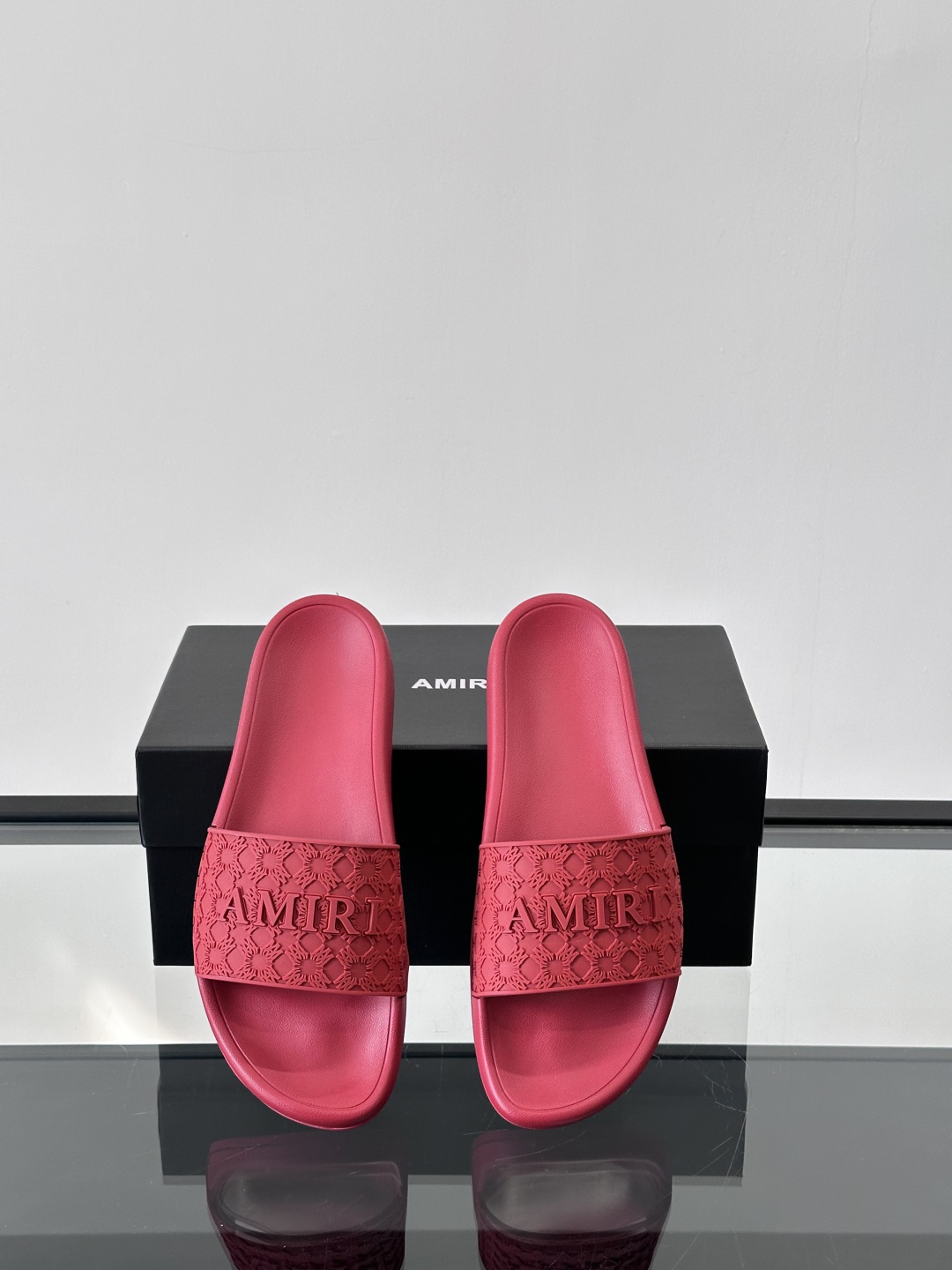 Amiri Embossed Logo Slide Sandals Red