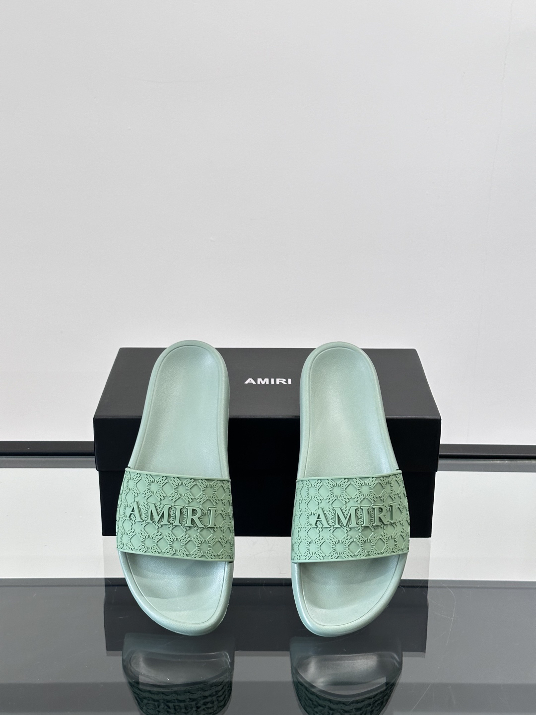 Amiri Logo Slide Sandals Mint Green