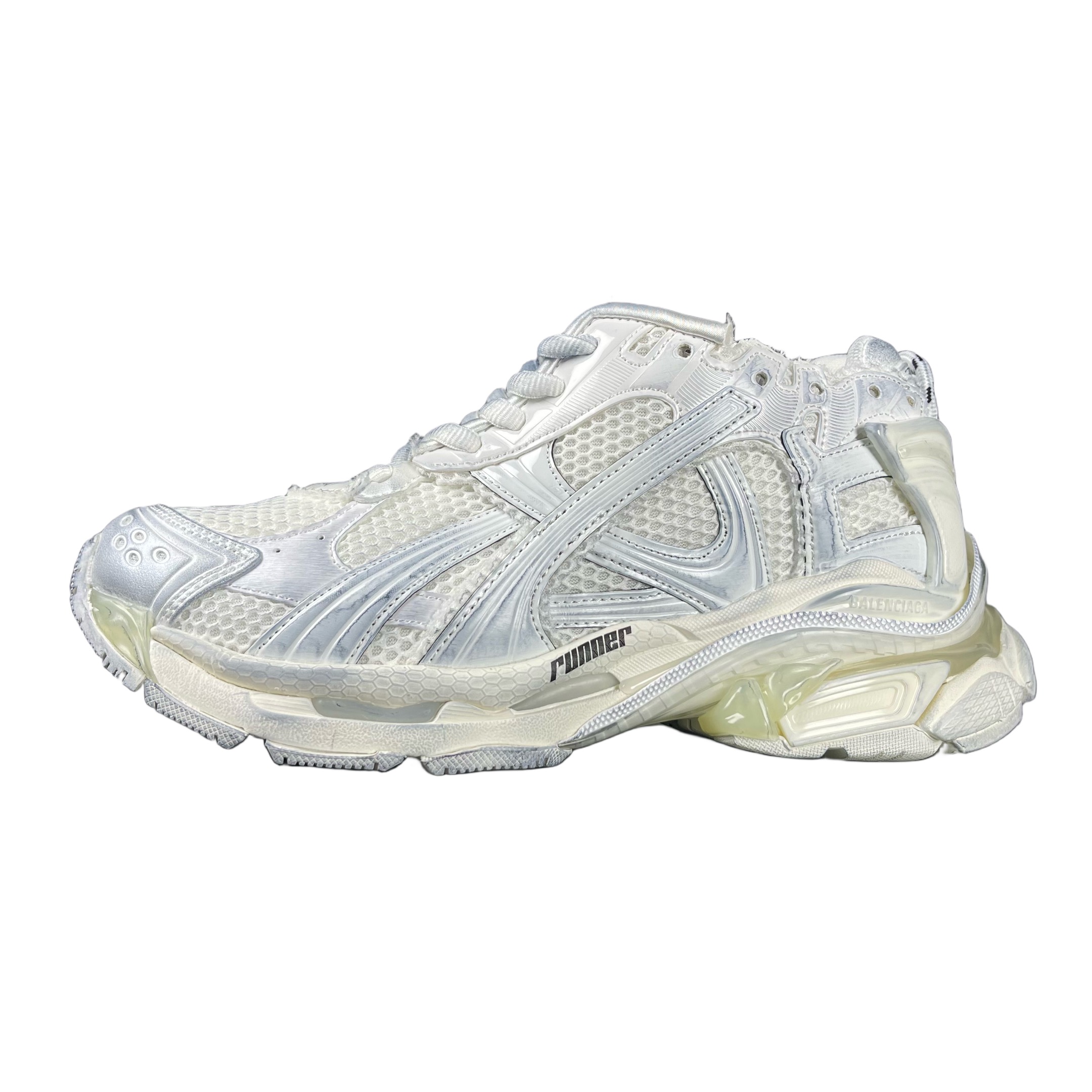 Balenciaga Runner Distressed Dad Sneakers Silver/White