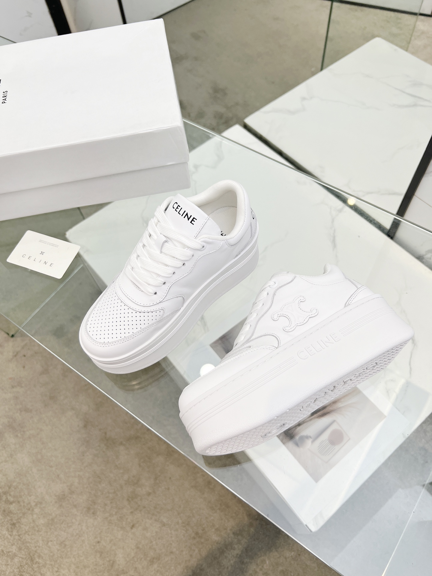 CELINE Triomphe Wedge Platform Sneakers White