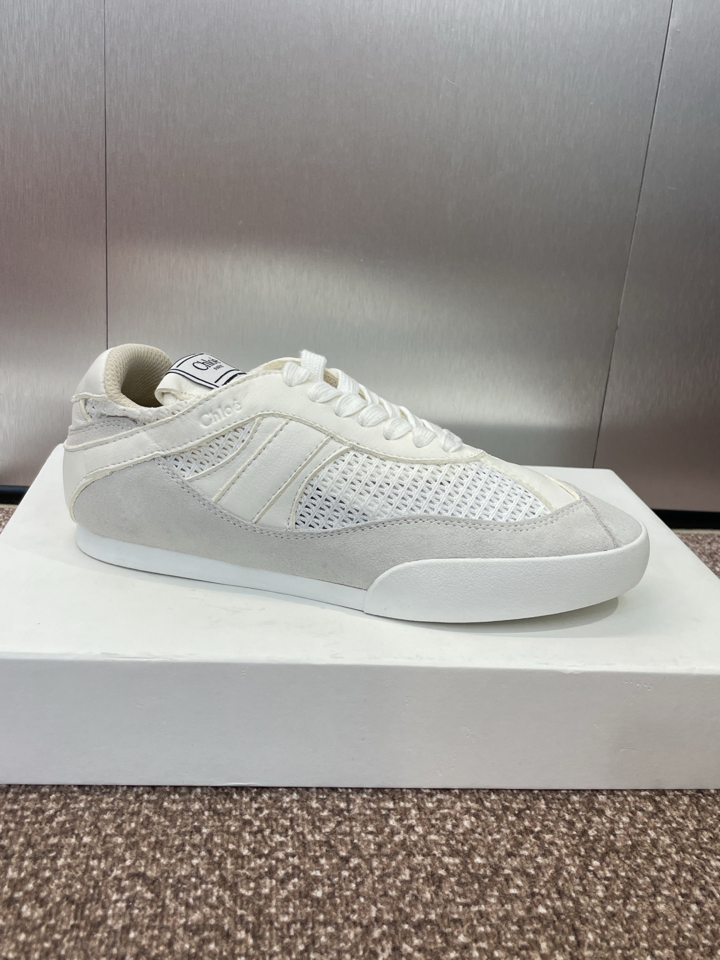 Chloe Leather Mesh Retro Sneakers White