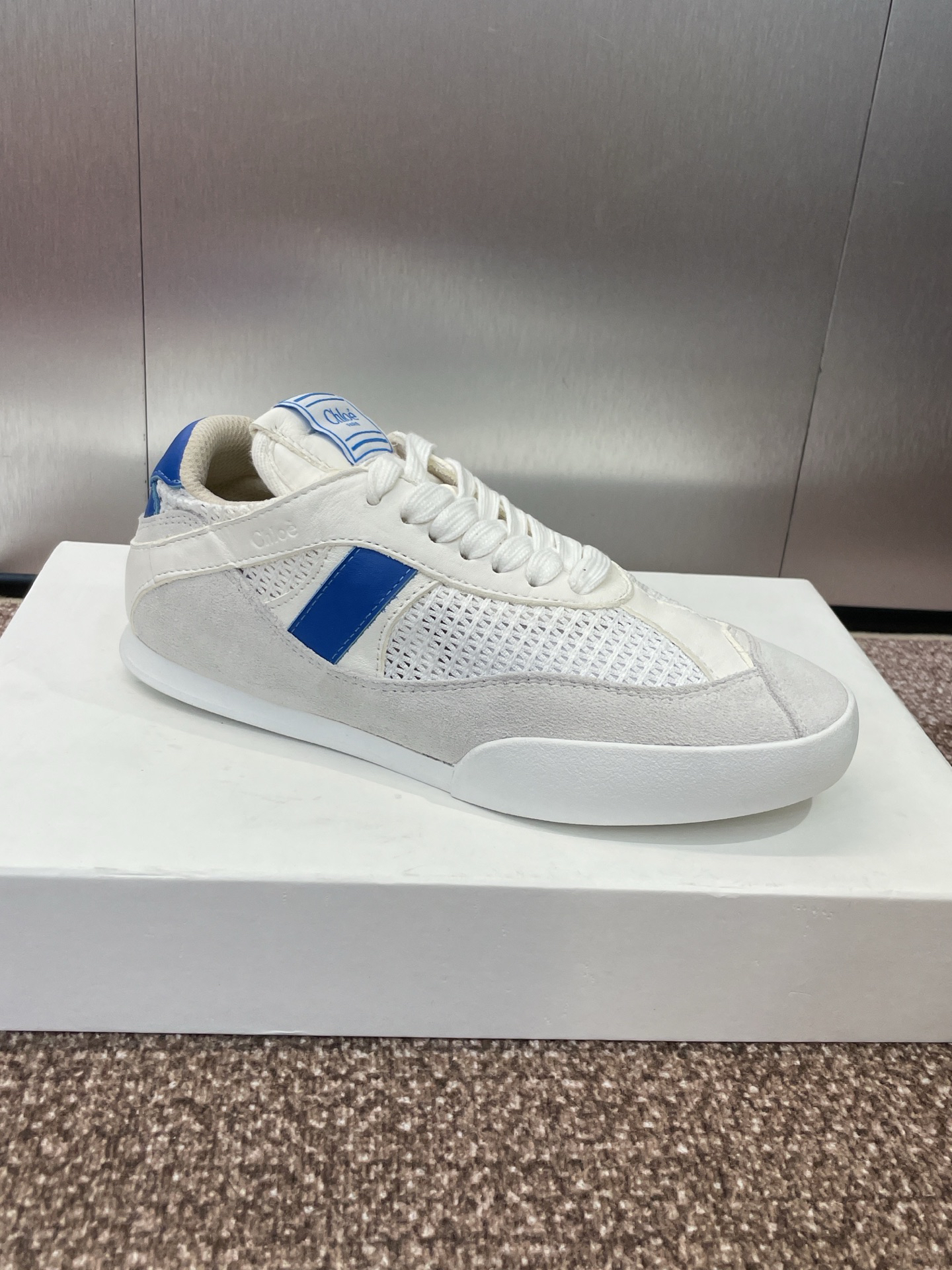 Chloe Leather Mesh Retro Sneaker White/Blue