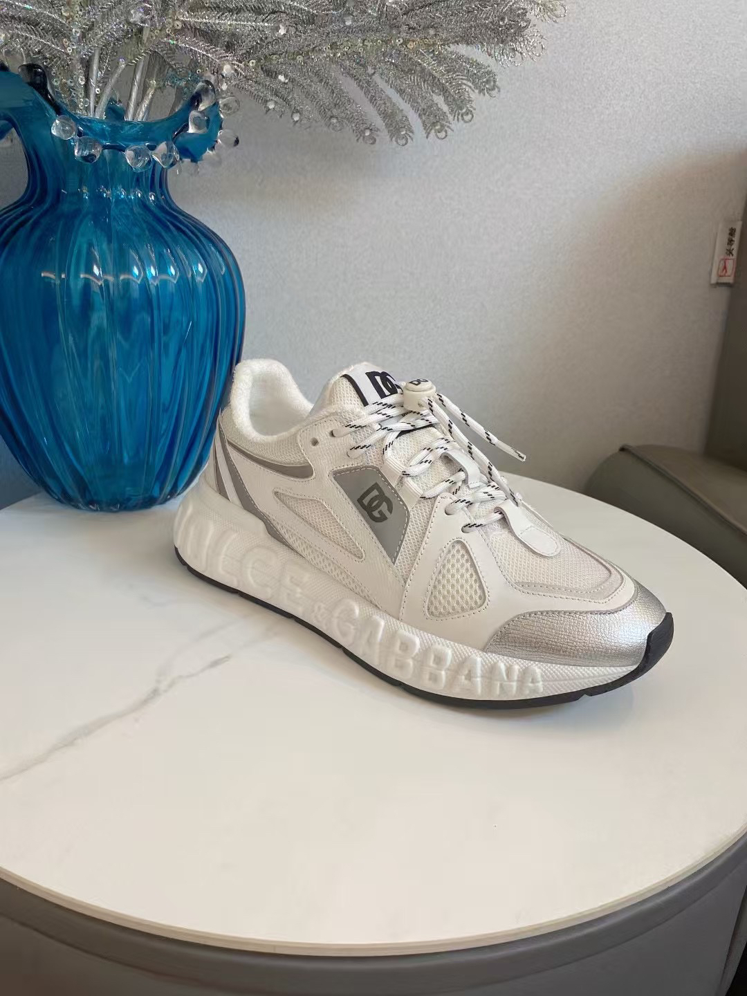 Dolce & Gabbana Leather Mesh Sneakers White/Silver