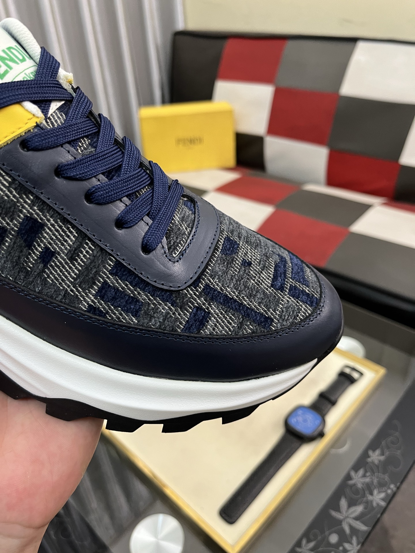 Fendi Leather Chunky Sneakers Navy/Yellow