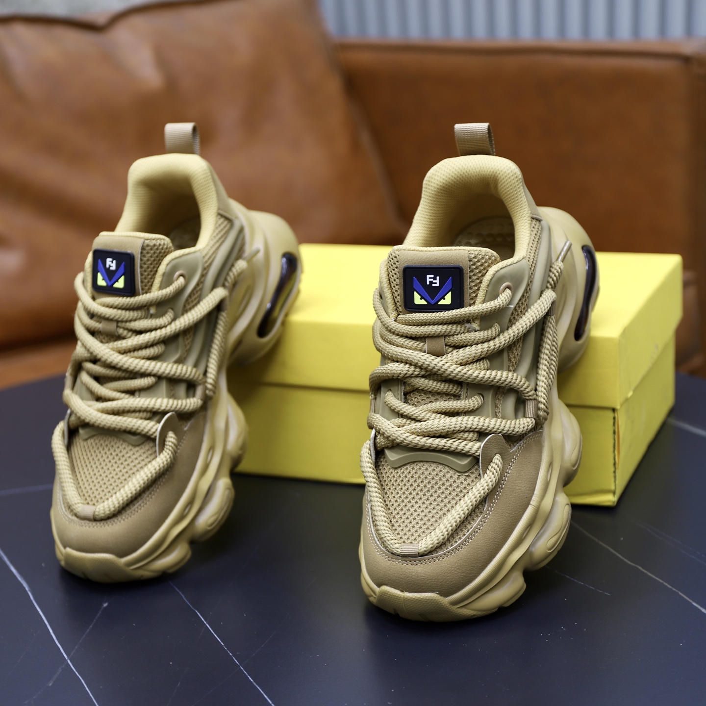 Fendi Breathable Mesh Chunky Sneakers Khaki