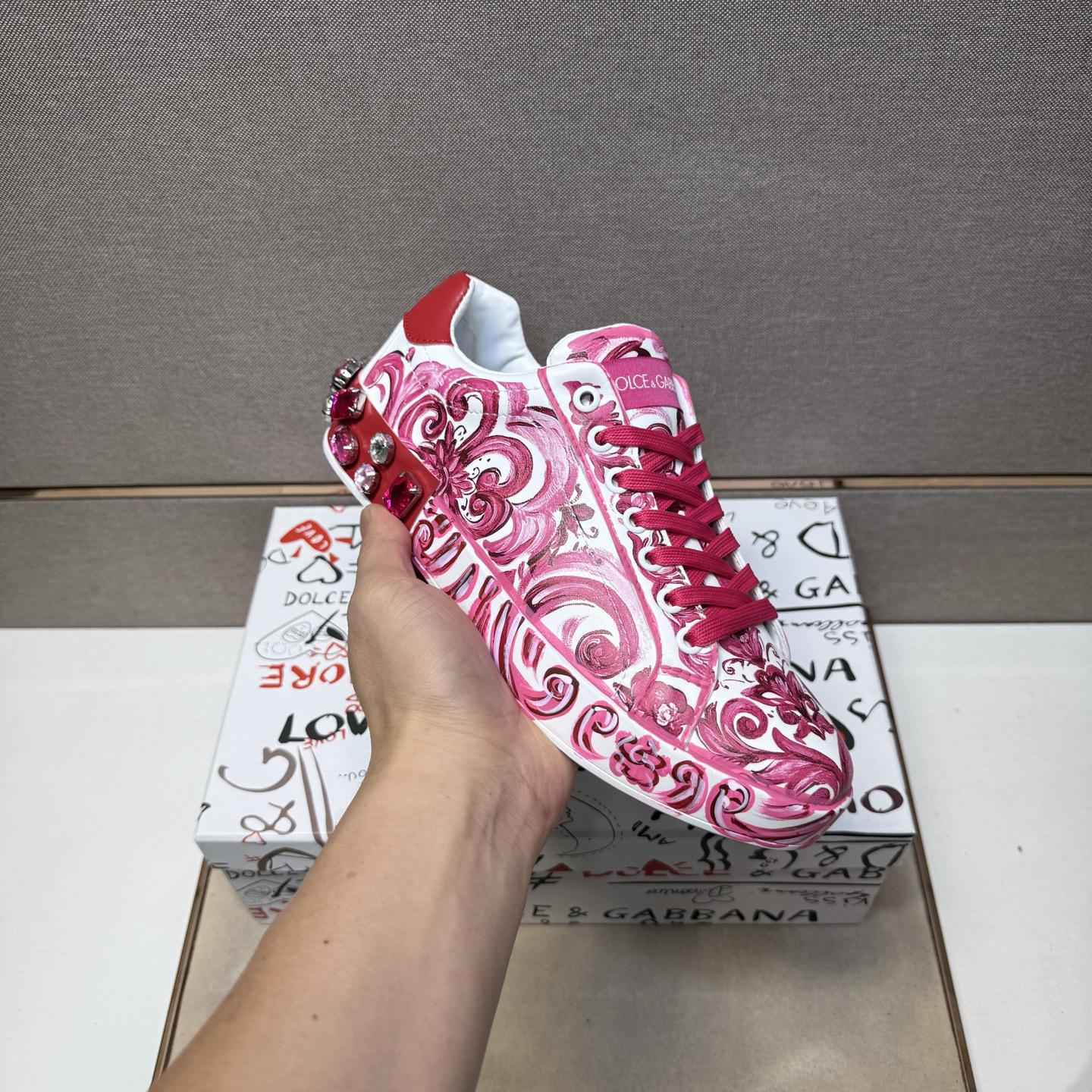Dolce & Gabbana Baroque Low Sneakers Pink/White