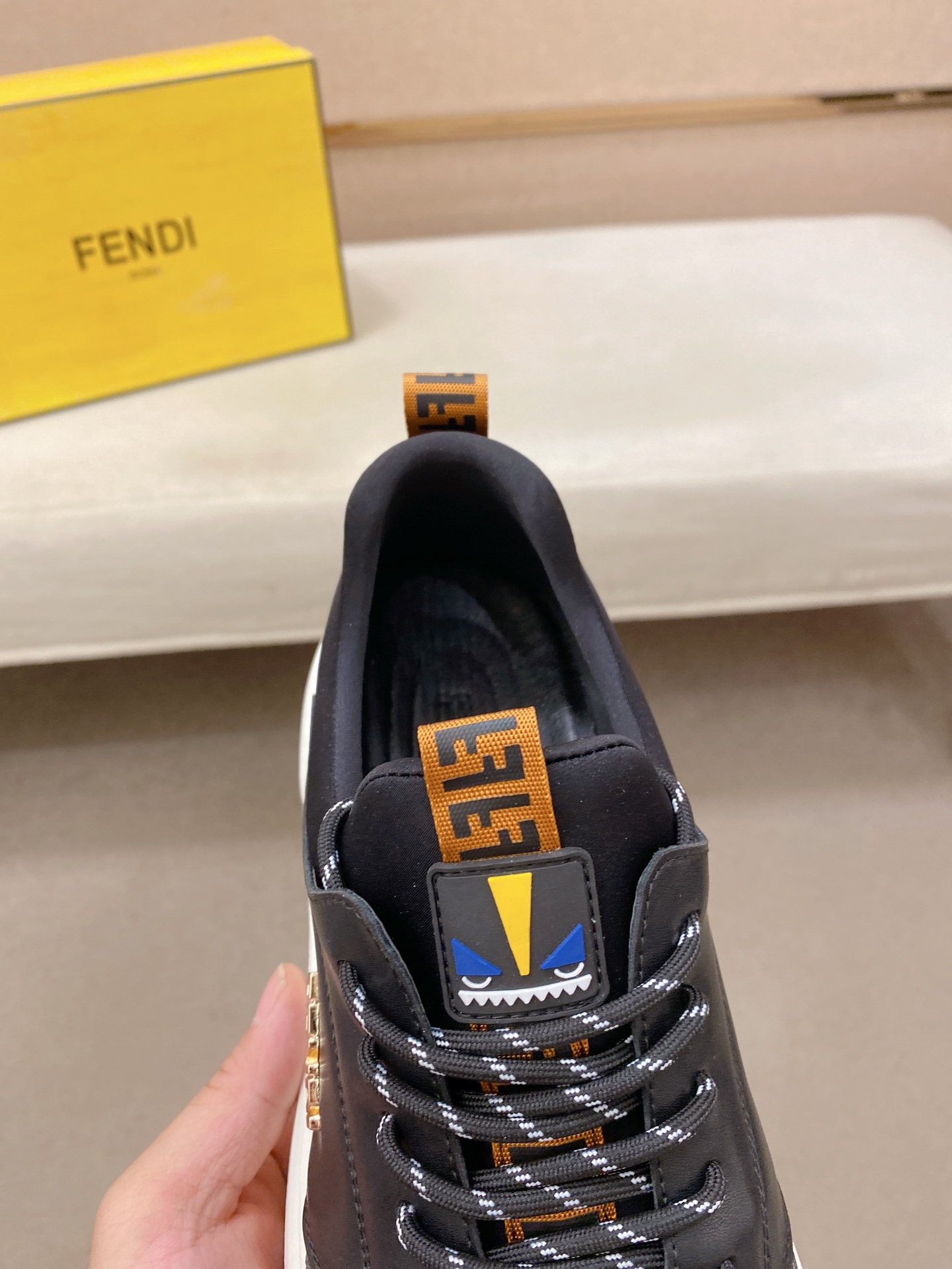 Fendi Leather Knit Slip-On Sneaker Black