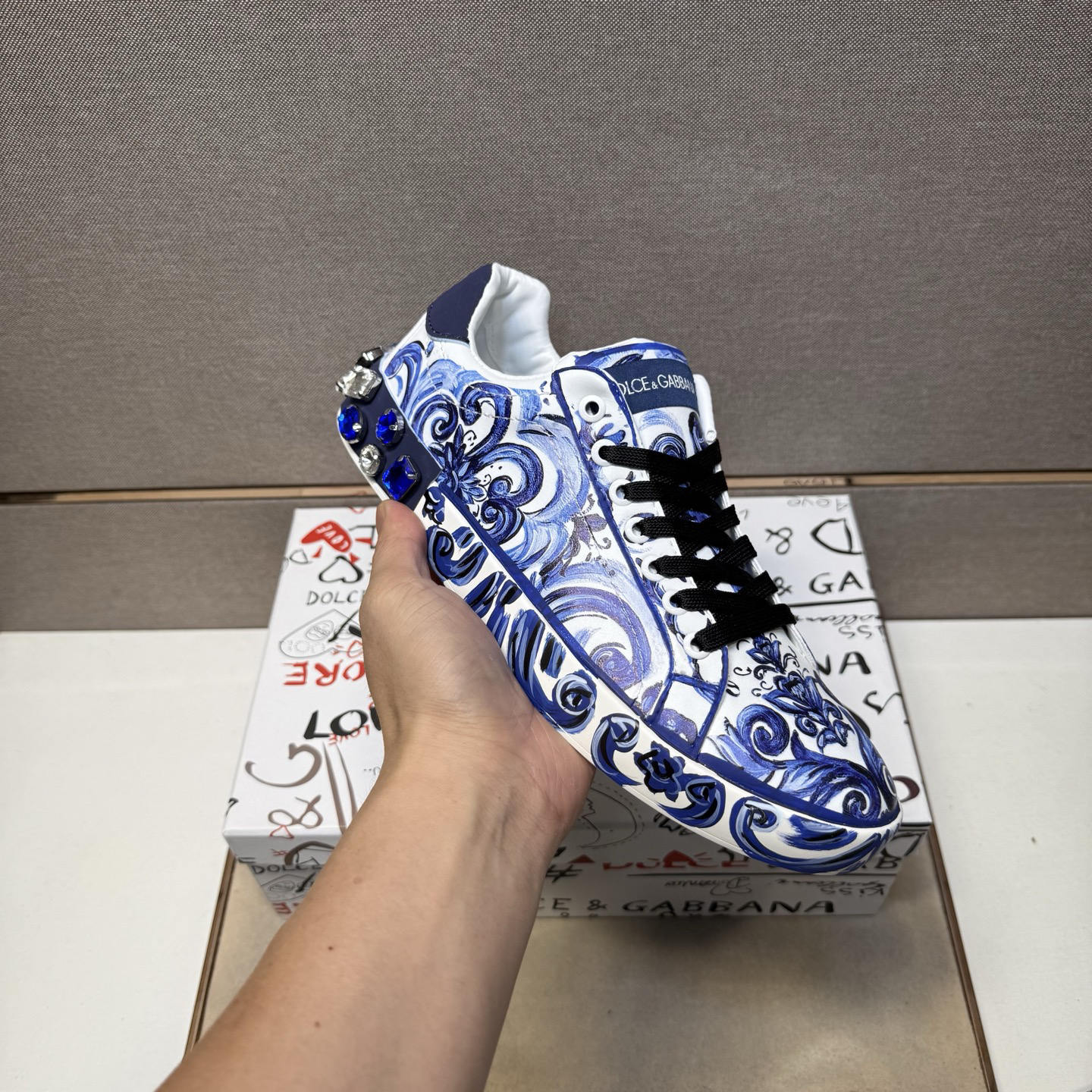 Dolce & Gabbana Baroque Low Sneakers Blue/White