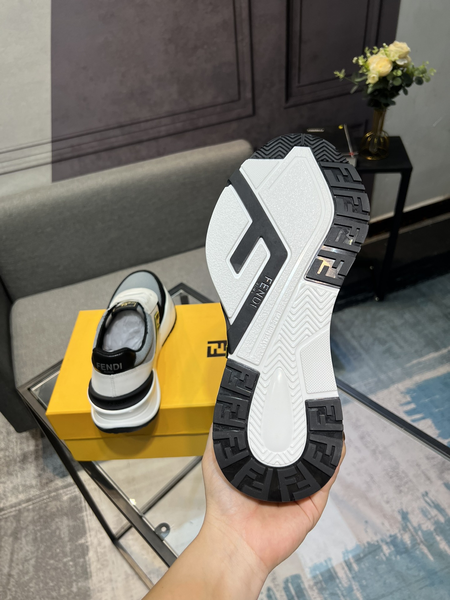 Fendi Mesh Low-Top Sneakers Black/White/Grey
