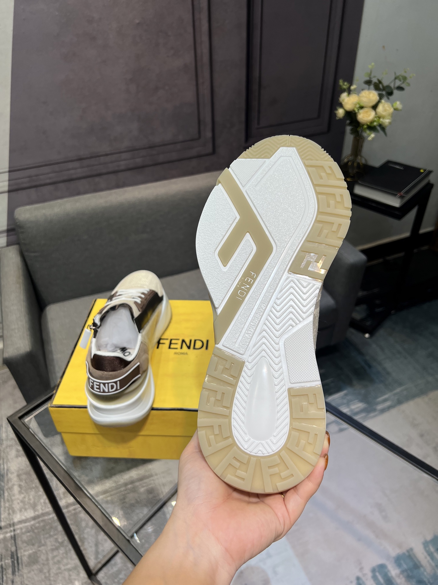 Fendi Flow Low-Top Sneakers Beige
