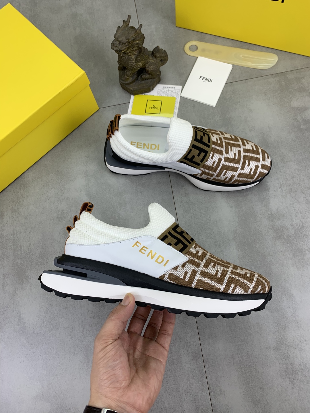 Fendi FF Slip-On Driver Sneakers Brown