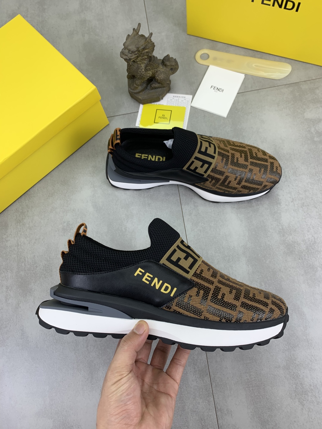 Fendi FF Slip-On Driving Sneakers Brown/Black
