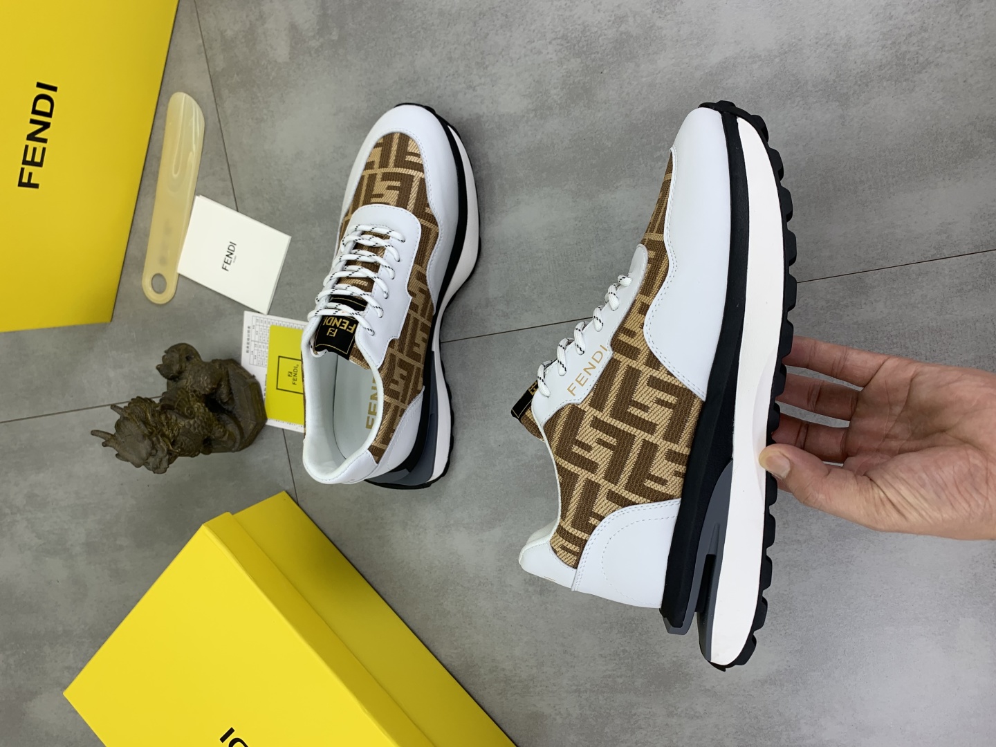 Fendi Monogram Leather Sneakers Brown