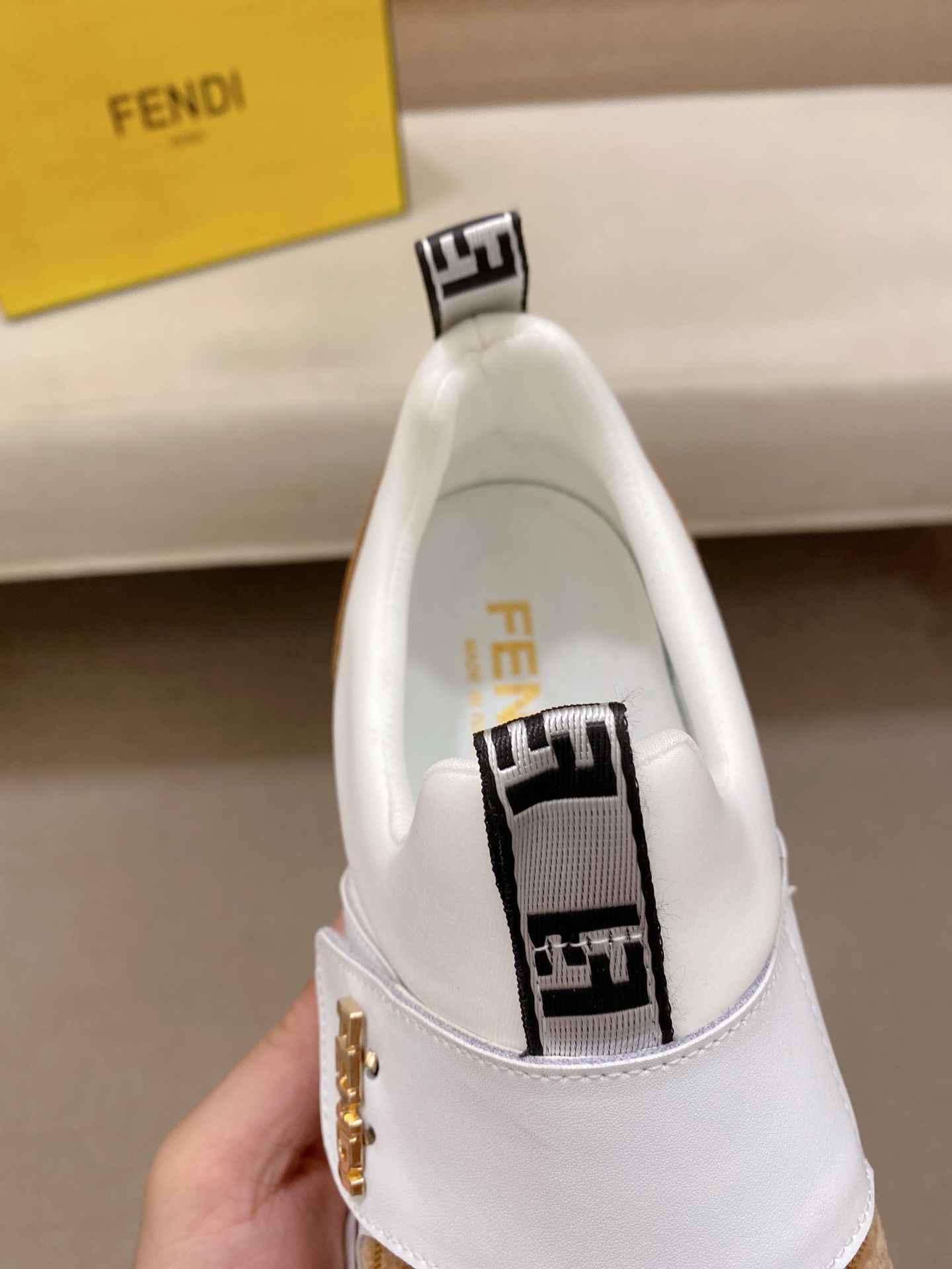 Fendi FF Slip-On Runner Sneakers Beige